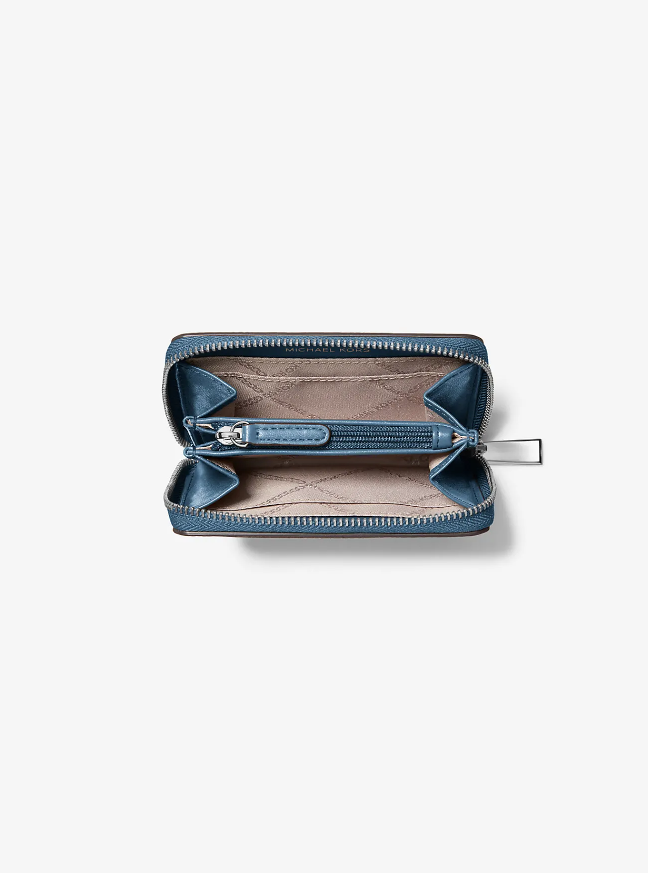 Michael Kors Kaarthouder Jet Set van getrommeld leer met rits rondom, klein DONKERCHAMBRAY Clearance