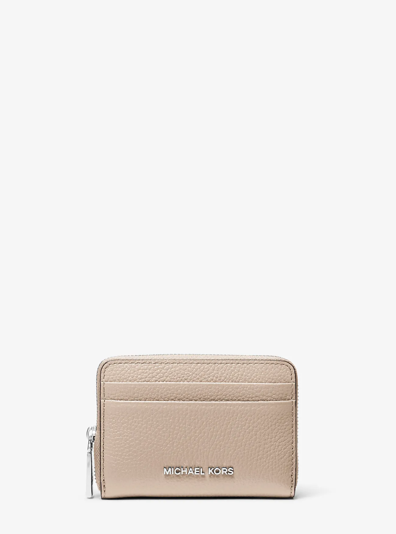 Michael Kors Kaarthouder Jet Set van getrommeld leer met rits rondom, klein LICHTZAND Discount