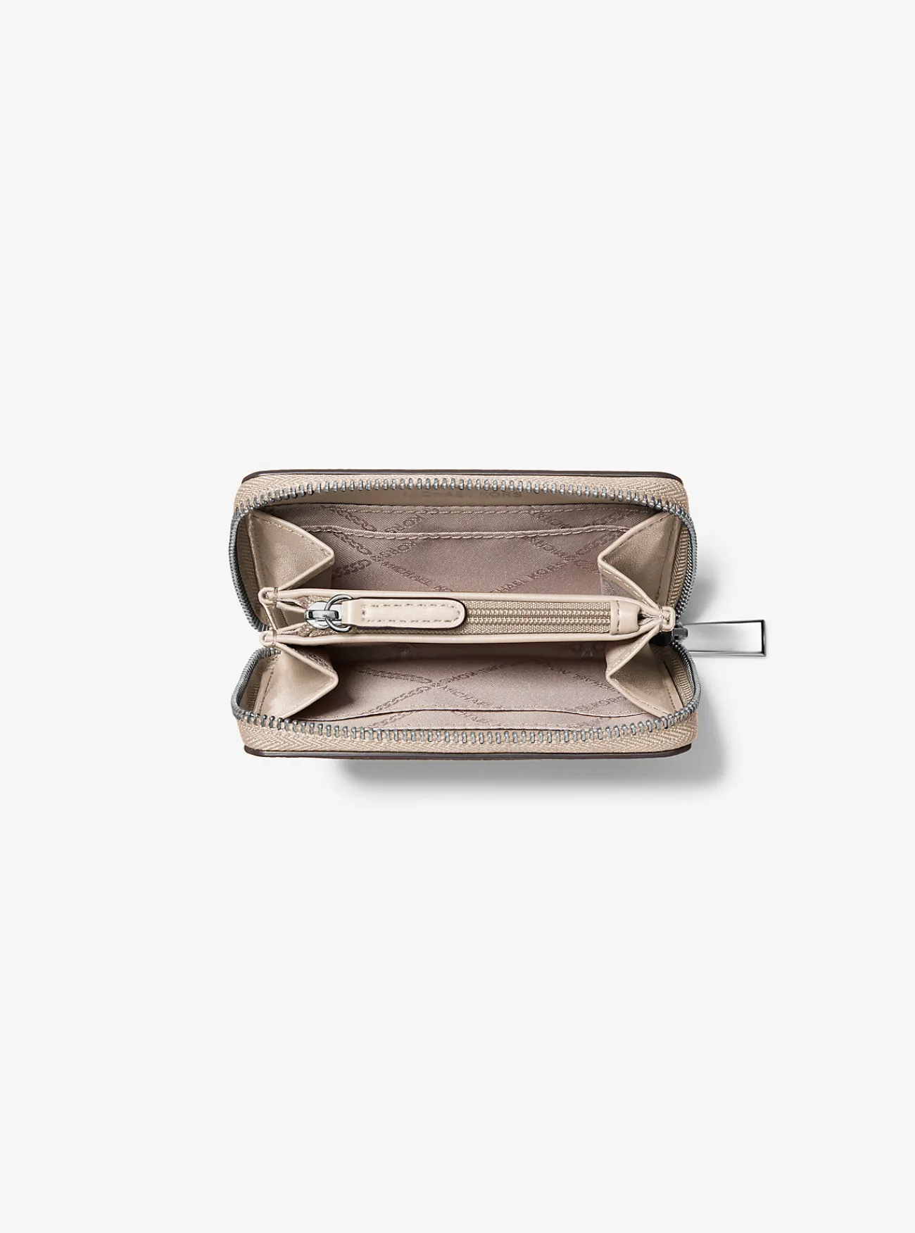 Michael Kors Kaarthouder Jet Set van getrommeld leer met rits rondom, klein LICHTZAND Discount