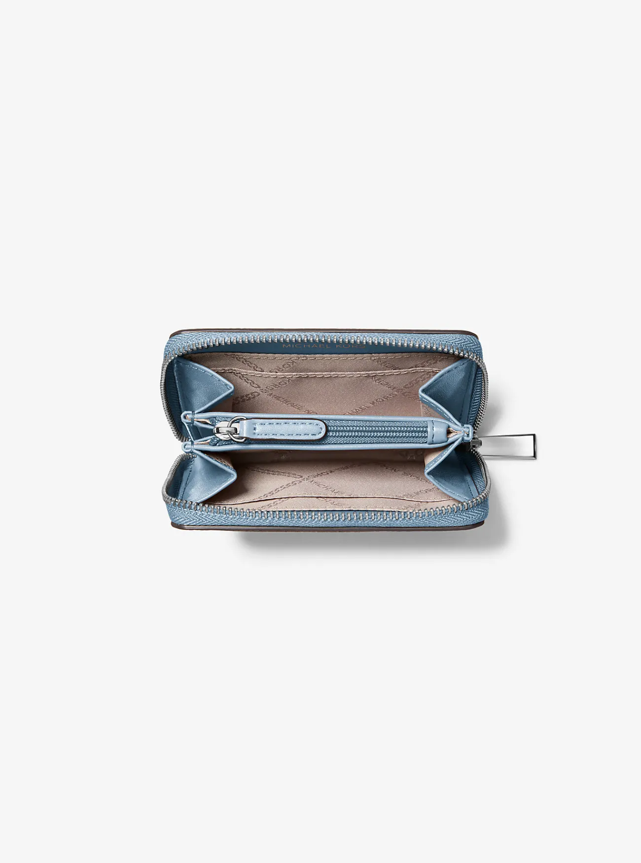 Michael Kors Kaarthouder Jet Set van getrommeld leer met rits rondom, klein CHAMBRAY Sale