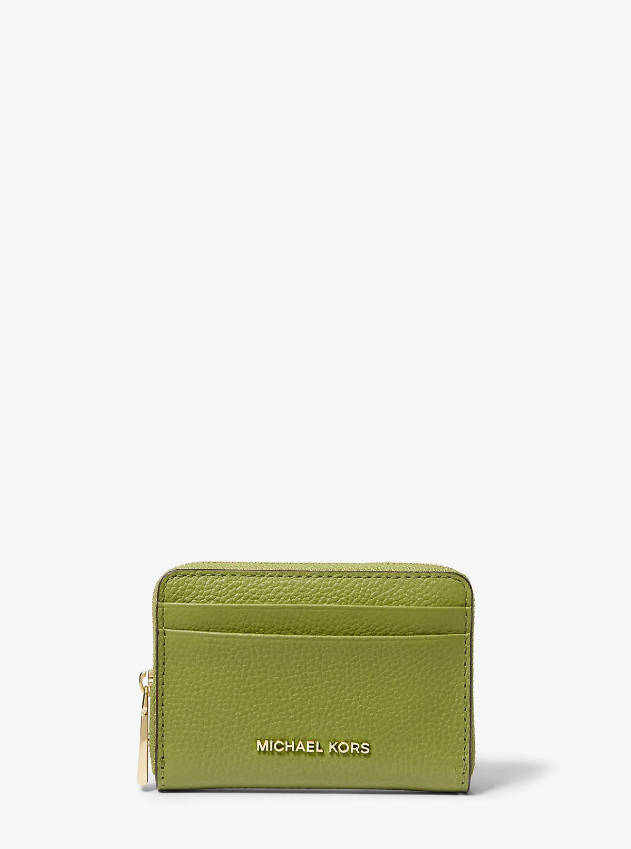 Michael Kors Kaarthouder Jet Set van getrommeld leer met rits rondom, klein WEIDEGROEN Sale