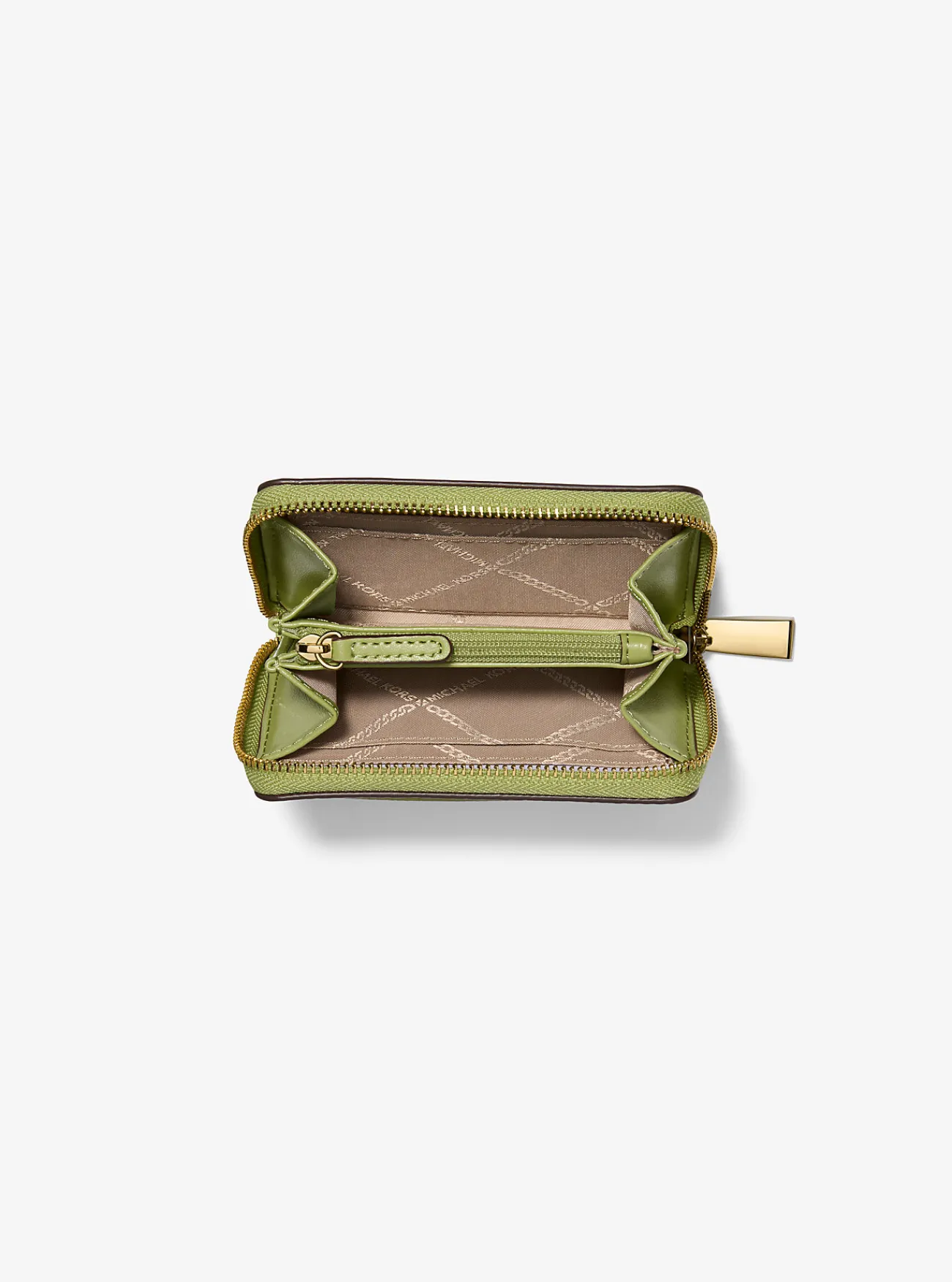 Michael Kors Kaarthouder Jet Set van getrommeld leer met rits rondom, klein WEIDEGROEN Sale