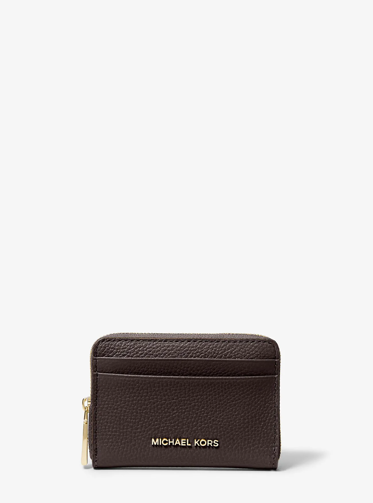 Michael Kors Kaarthouder Jet Set van getrommeld leer met rits rondom, klein CHOCOLADE Clearance