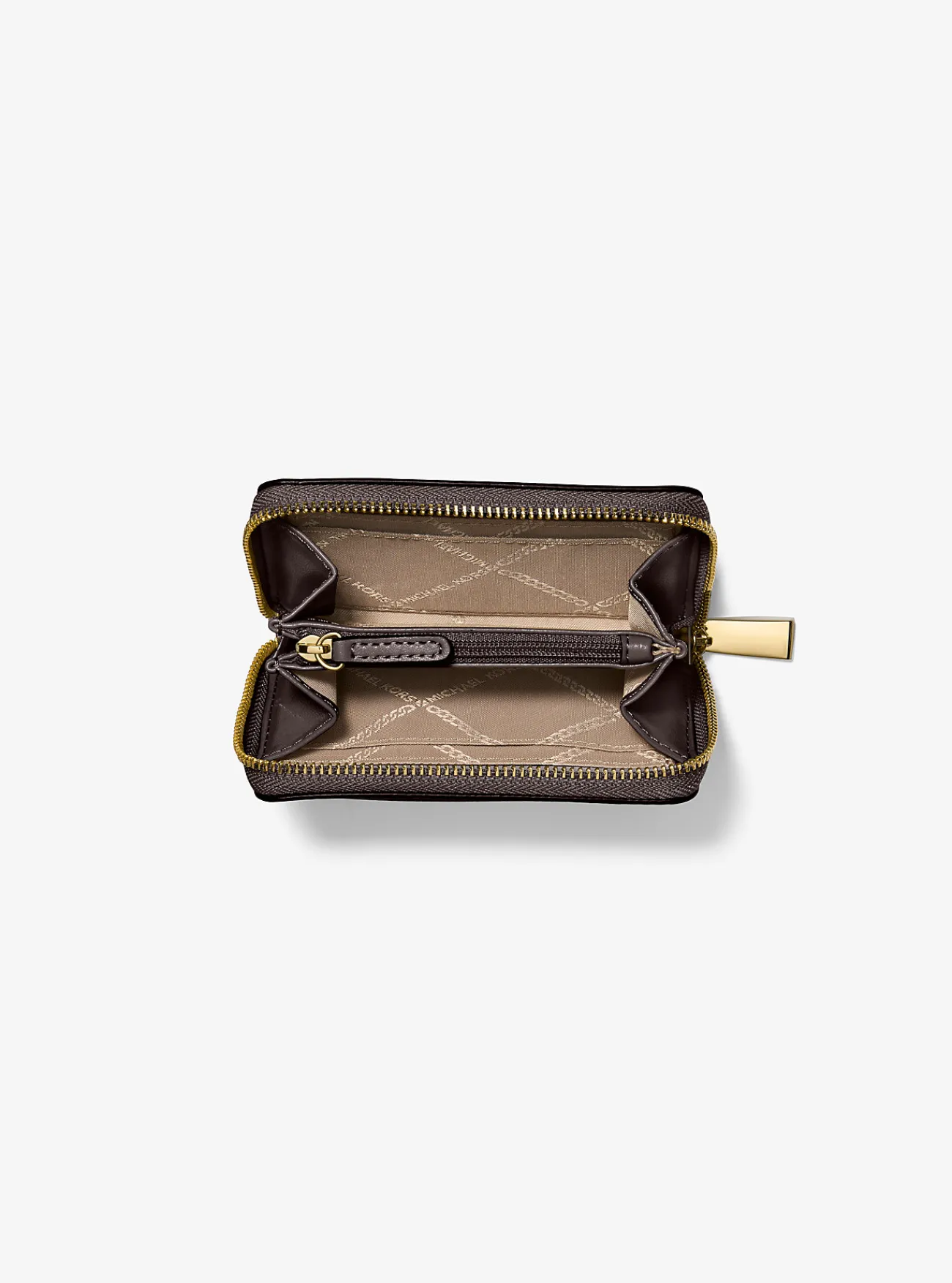 Michael Kors Kaarthouder Jet Set van getrommeld leer met rits rondom, klein CHOCOLADE Clearance