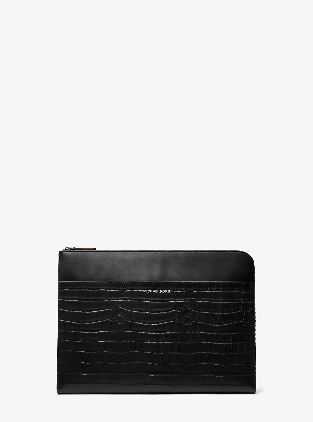 Michael Kors Laptophoes Hudson van leer met krokodillenprint in reli&euml;f ZWART Sale