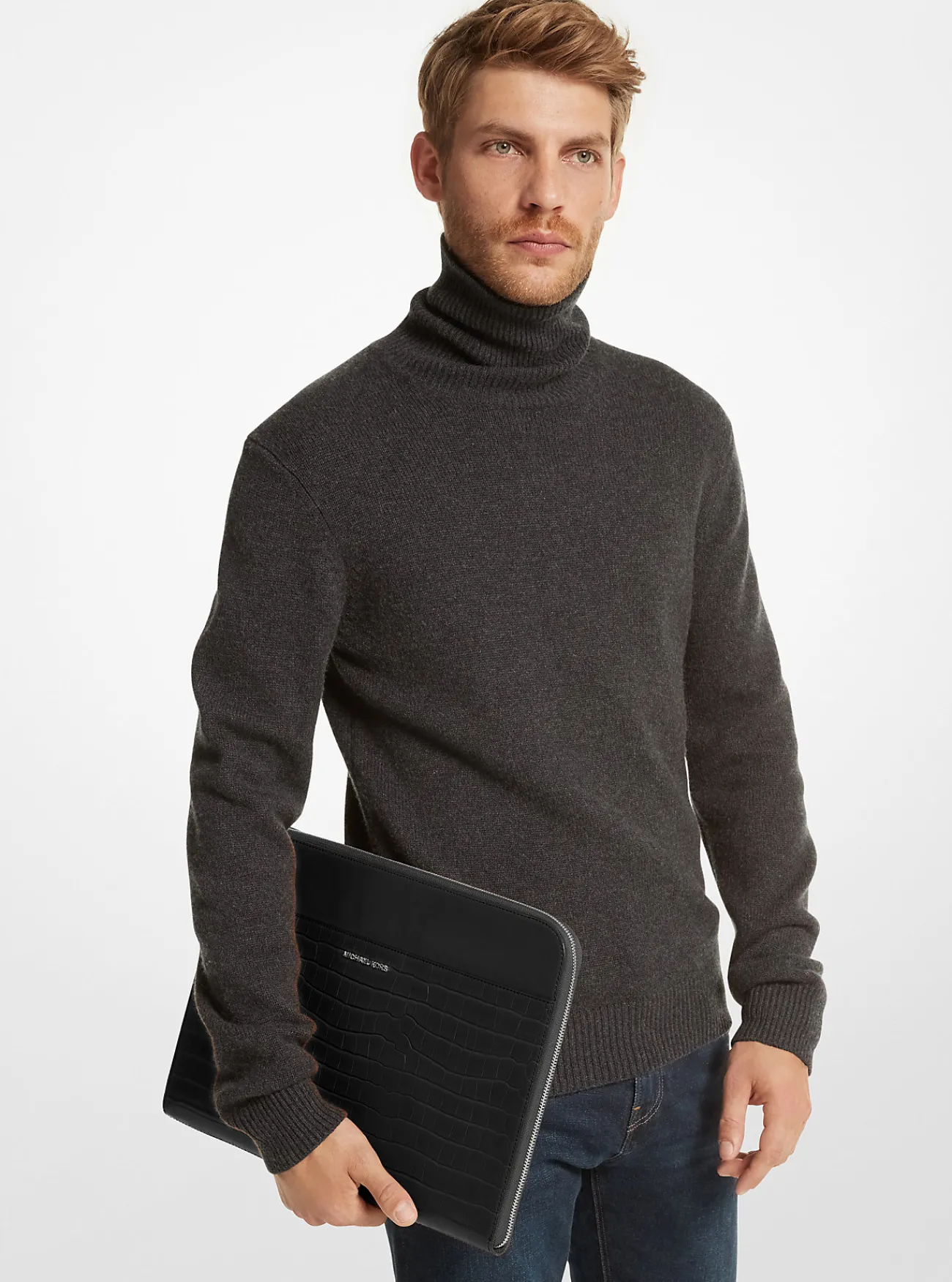 Michael Kors Laptophoes Hudson van leer met krokodillenprint in reliëf ZWART Sale