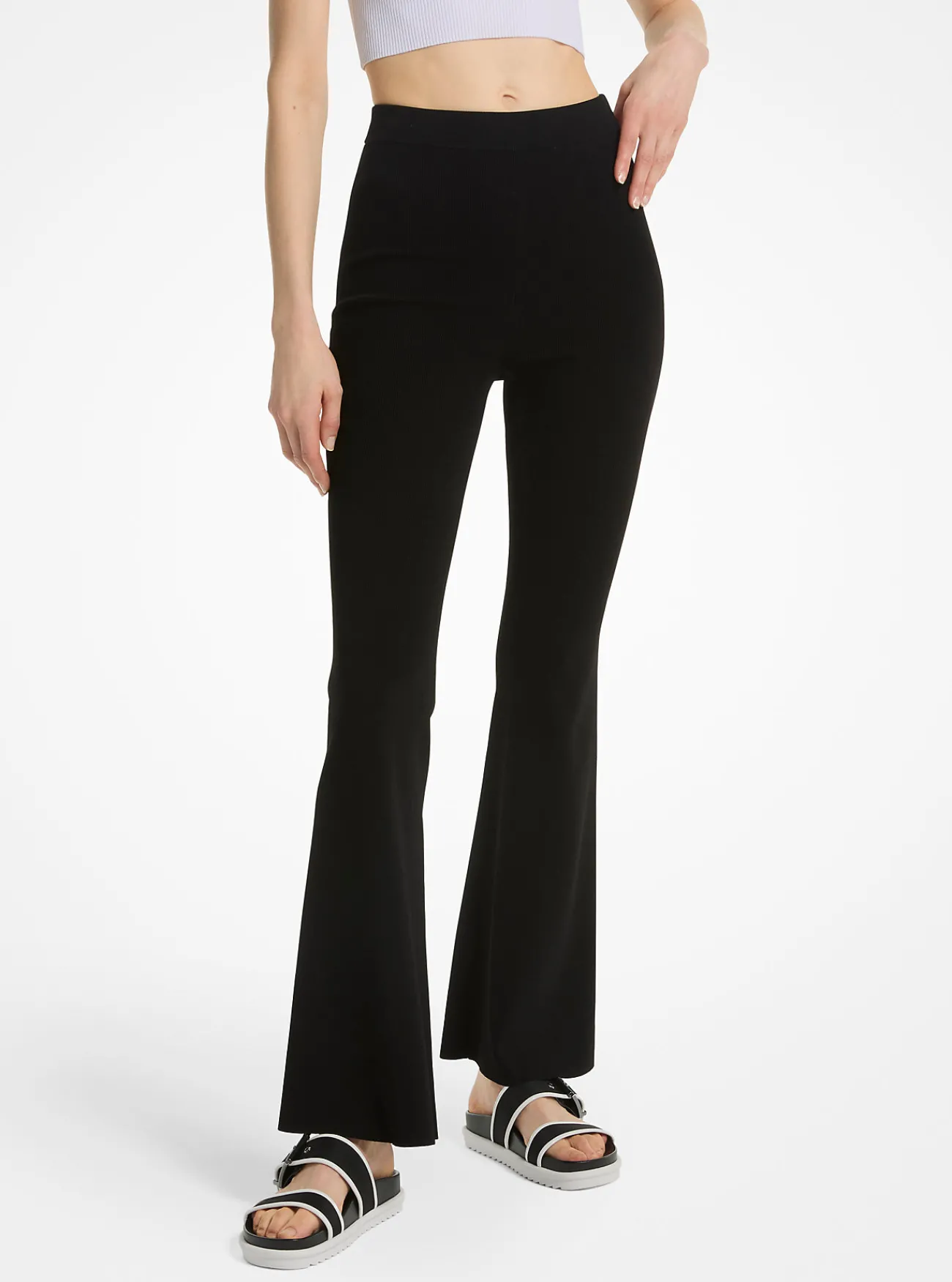 Michael Kors Legging van breisel met stretch, wijduitlopend ZWART Sale