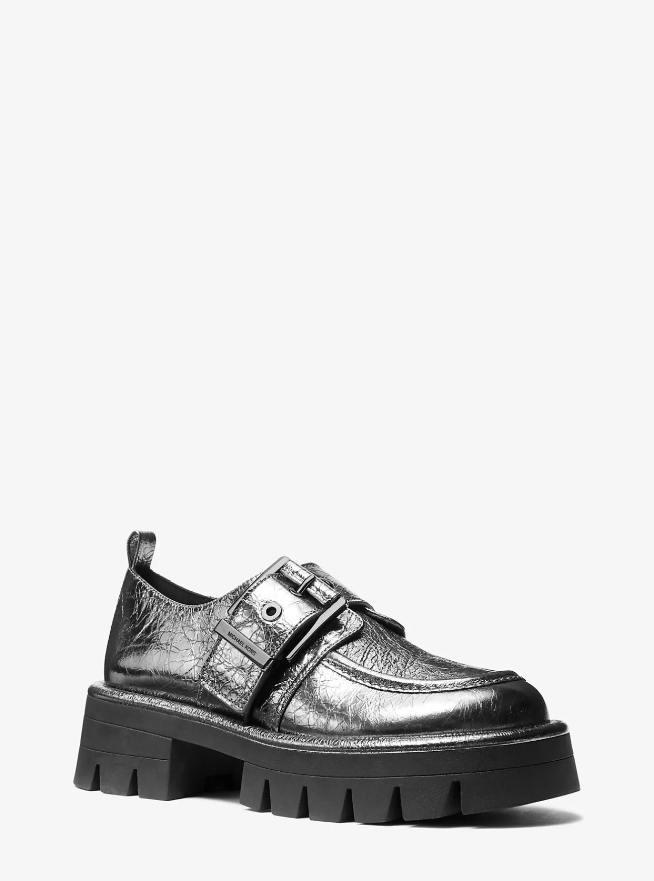 Michael Kors Loafer Colby van metallic craquel&eacute; leer STAALGRIJS Clearance