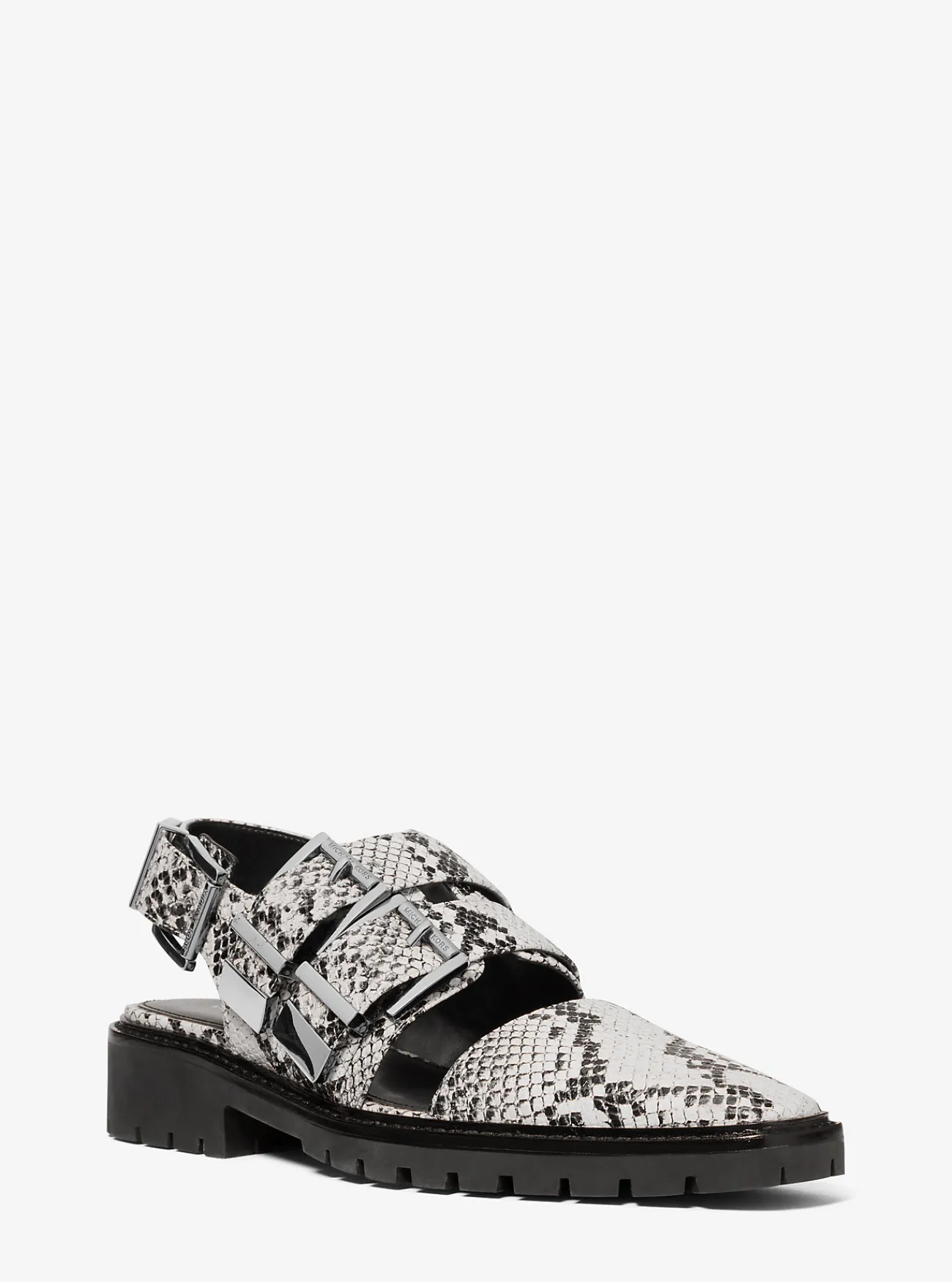 Michael Kors Loafer Darrington van leer met slangenprint in reli&euml;f met slingback ALUMINIUM Clearance