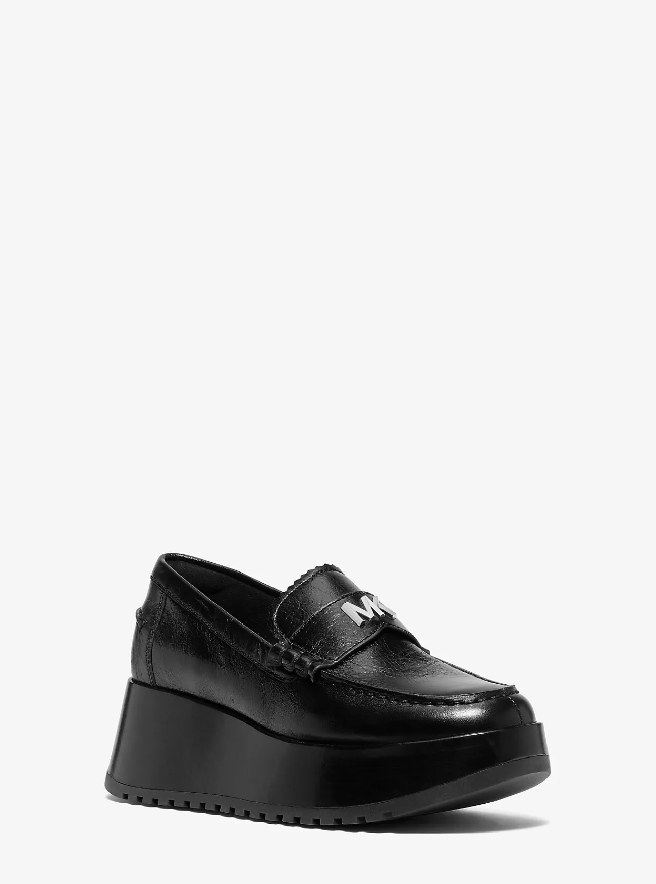 Michael Kors Loafer Indy van leer met plateauzool ZWART Clearance