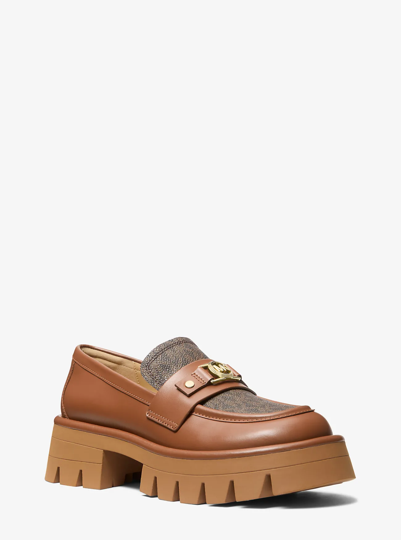 Michael Kors Loafer Mandy van leer en canvas met kenmerkend logo en plateauzool Discount