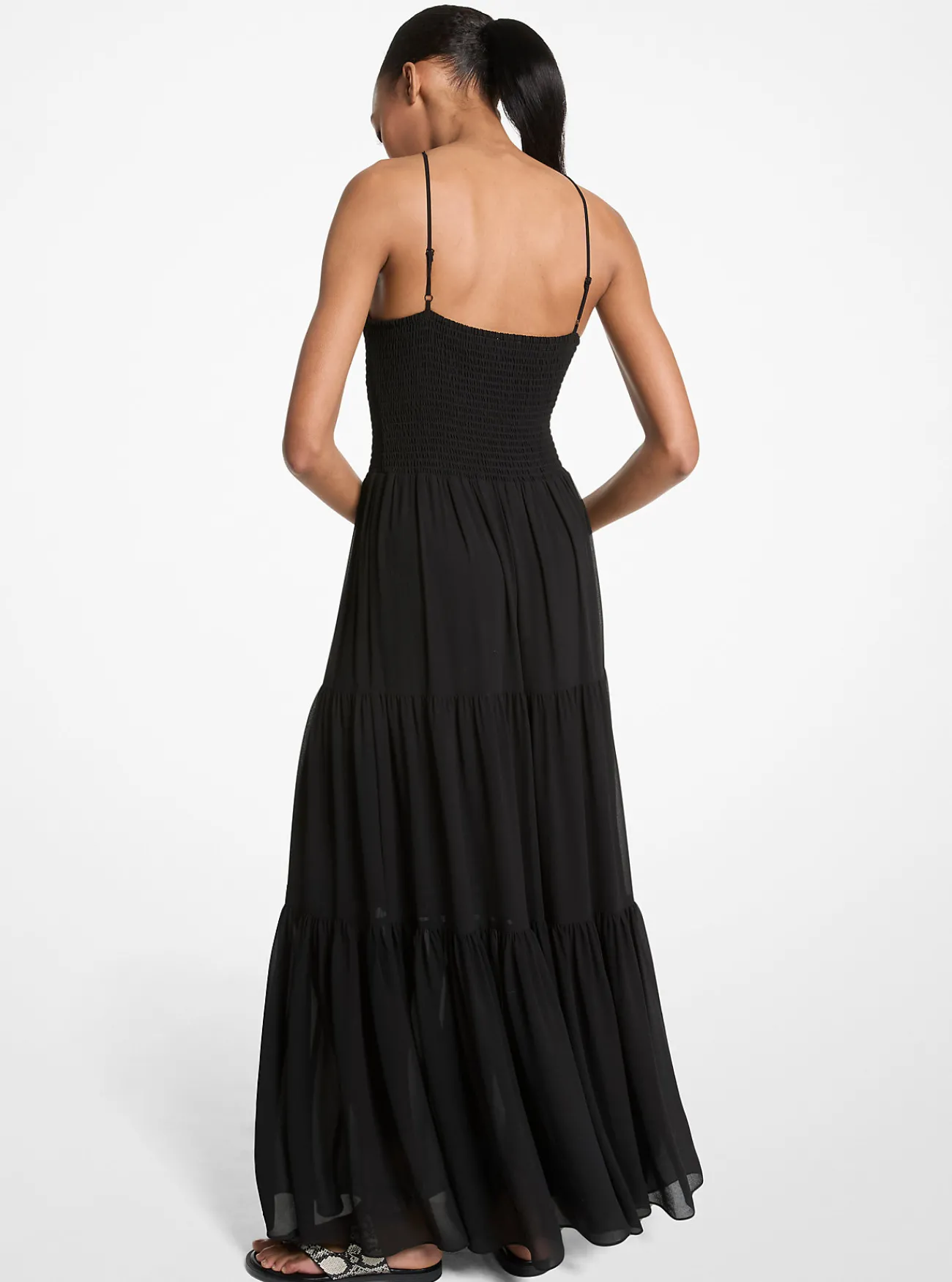 Michael Kors Maxi-halterjurk van cr&ecirc;pe georgette met smokwerk ZWART Fashion