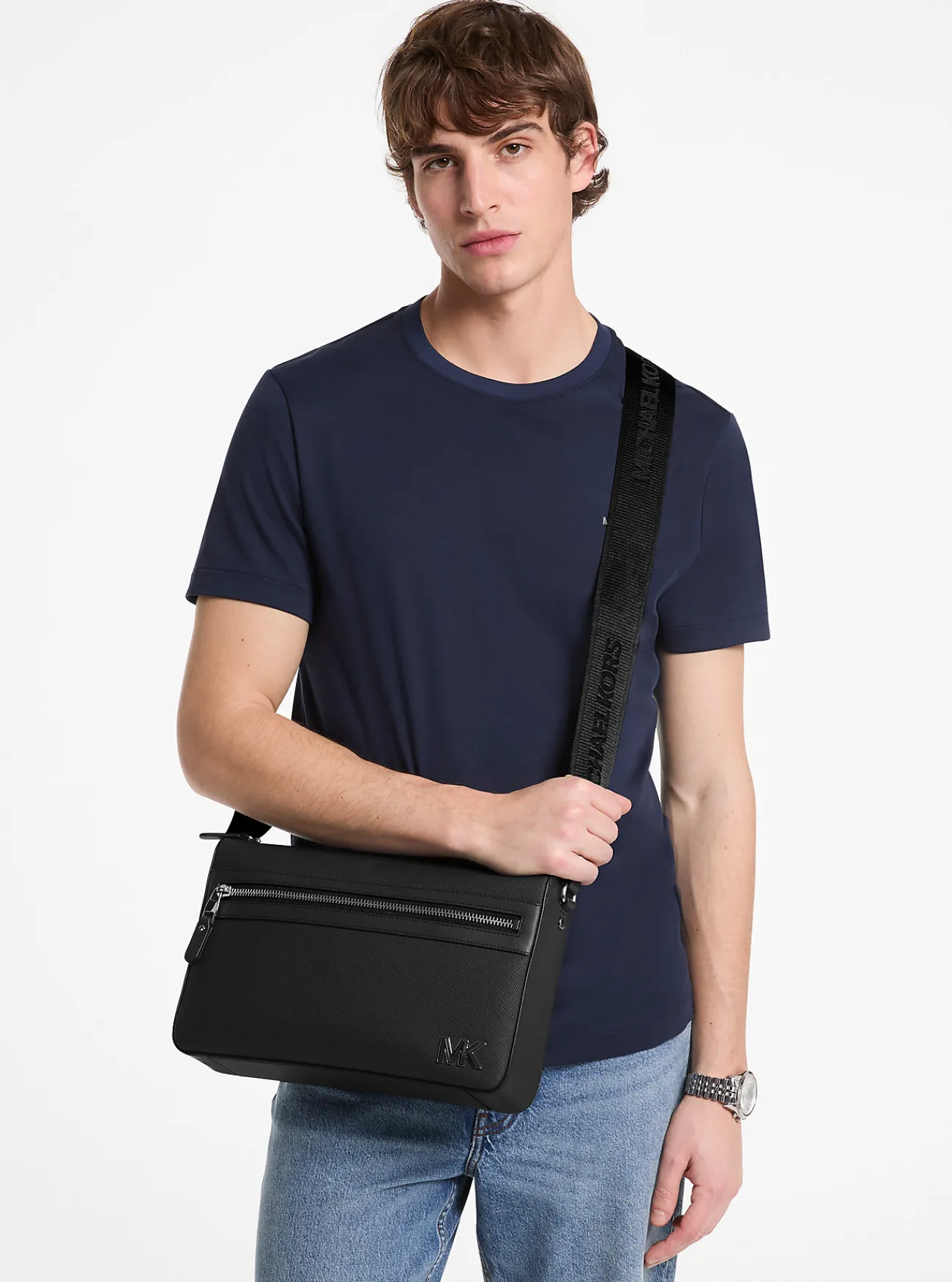 Michael Kors Messengertas Edison van saffianoleer, middelgroot ZWART Online