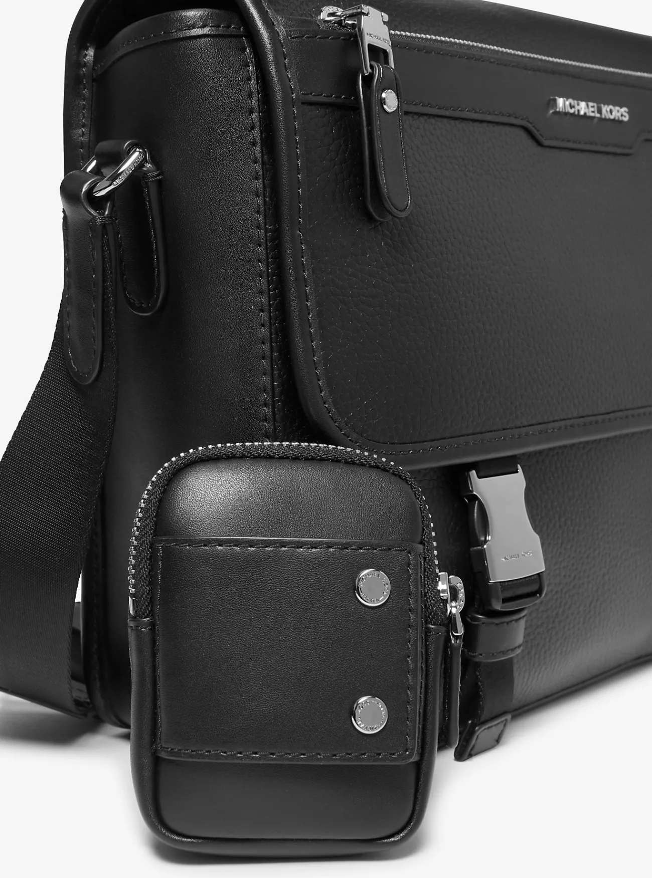Michael Kors Messengertas Hudson van getrommeld leer met tasje ZWART Sale