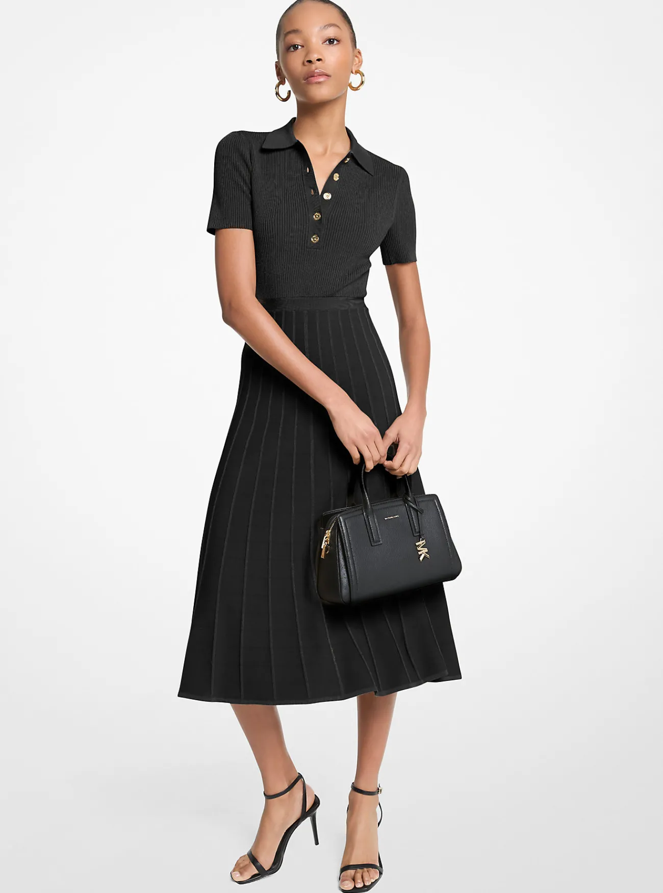 Michael Kors Midi-polojurk van geribd stretchbreisel ZWART New