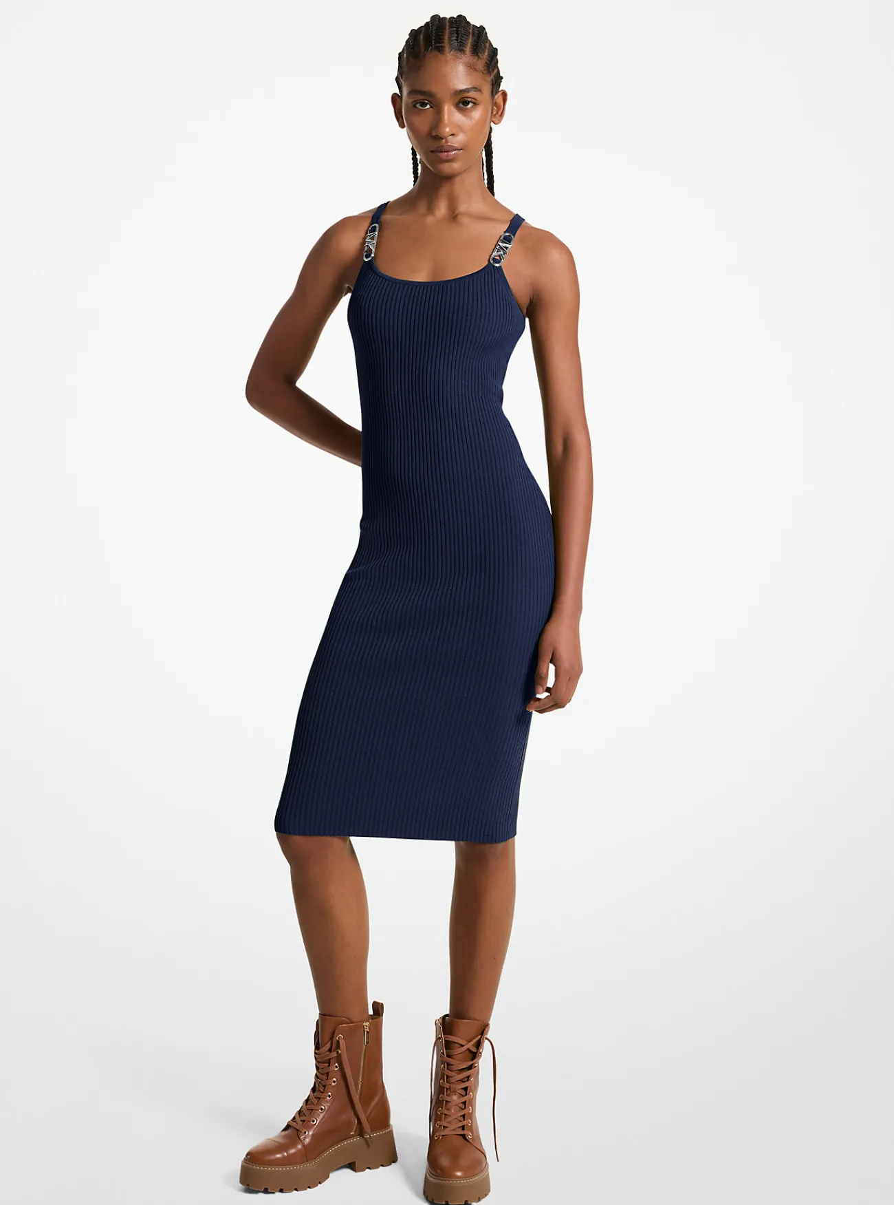 Michael Kors Miditankjurk van geribd stretchbreisel MIDNIGHTBLUE Clearance