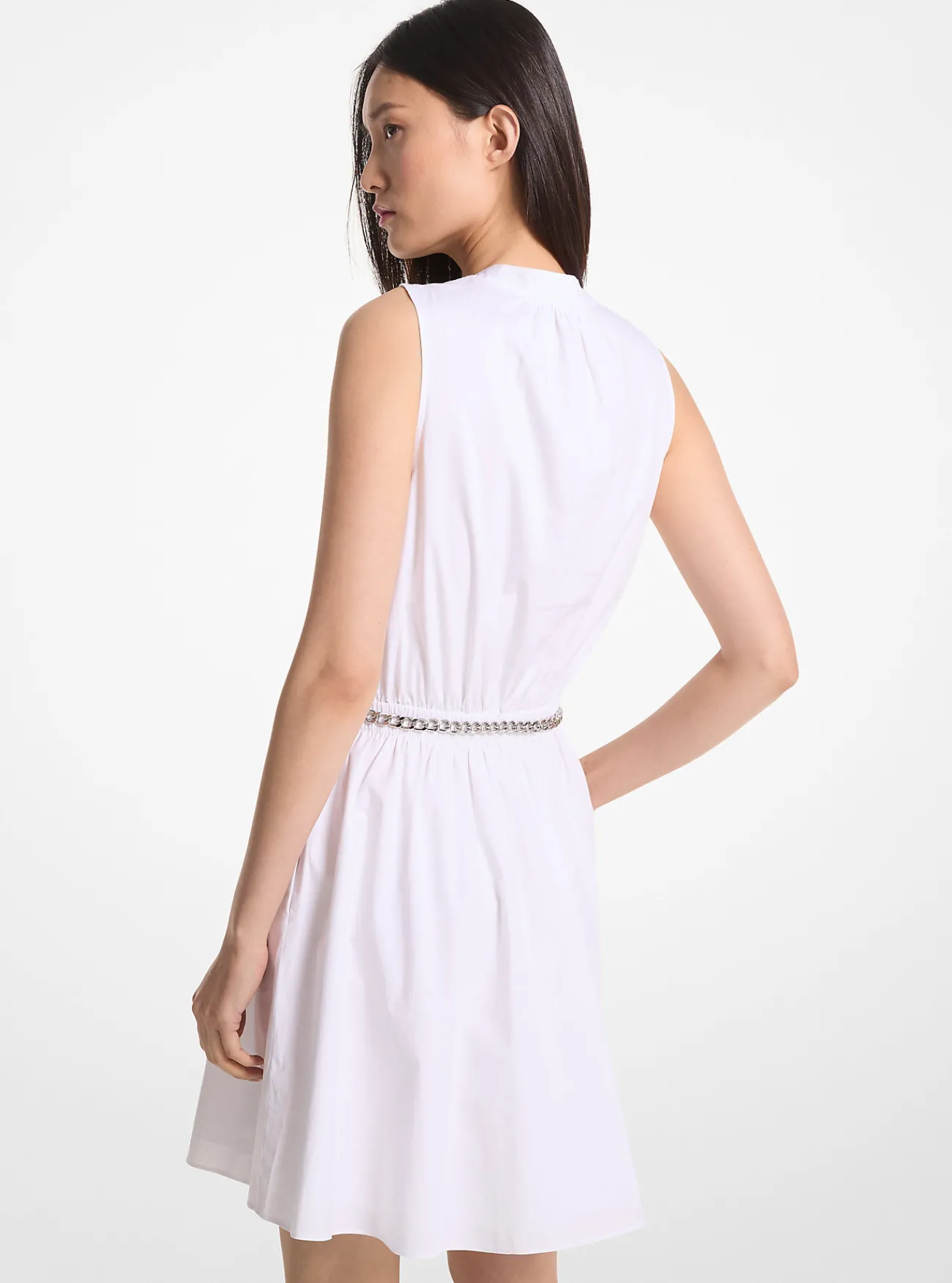 Michael Kors Mini-jurk van biologische katoenpopeline met stretch WIT Outlet