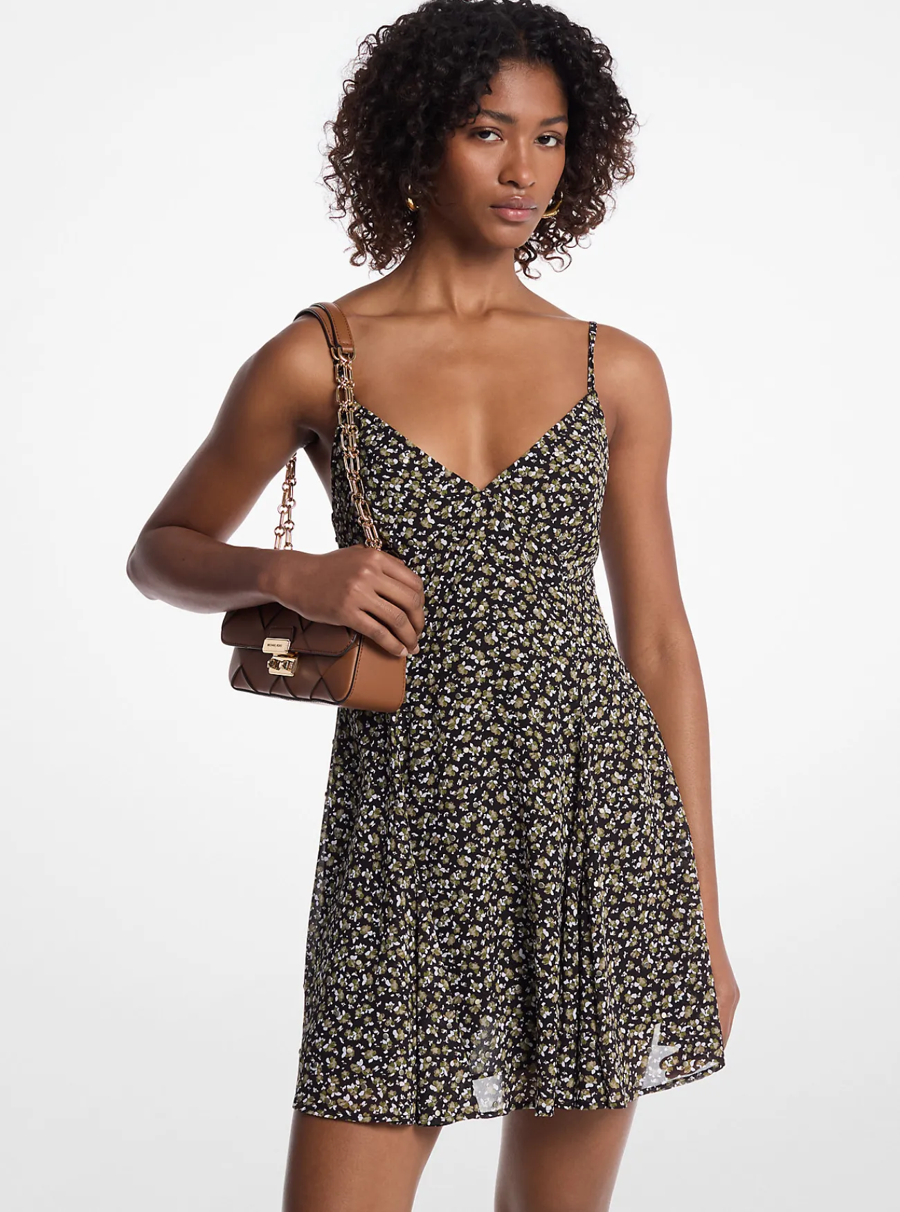 Michael Kors Mini-jurk van cr&ecirc;pe georgette met bloemenprint en studs EVERGREEN Outlet