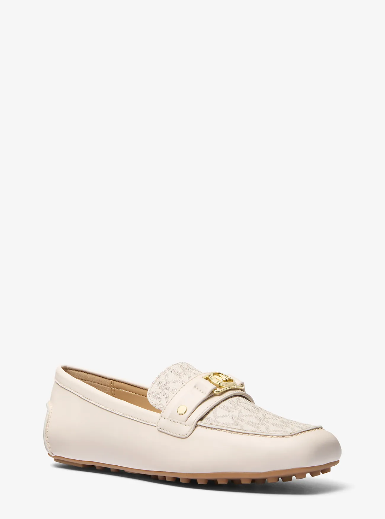 Michael Kors Mocassin-loafer Mandy van leer en canvas met logoprint VANILLECOMBO Clearance