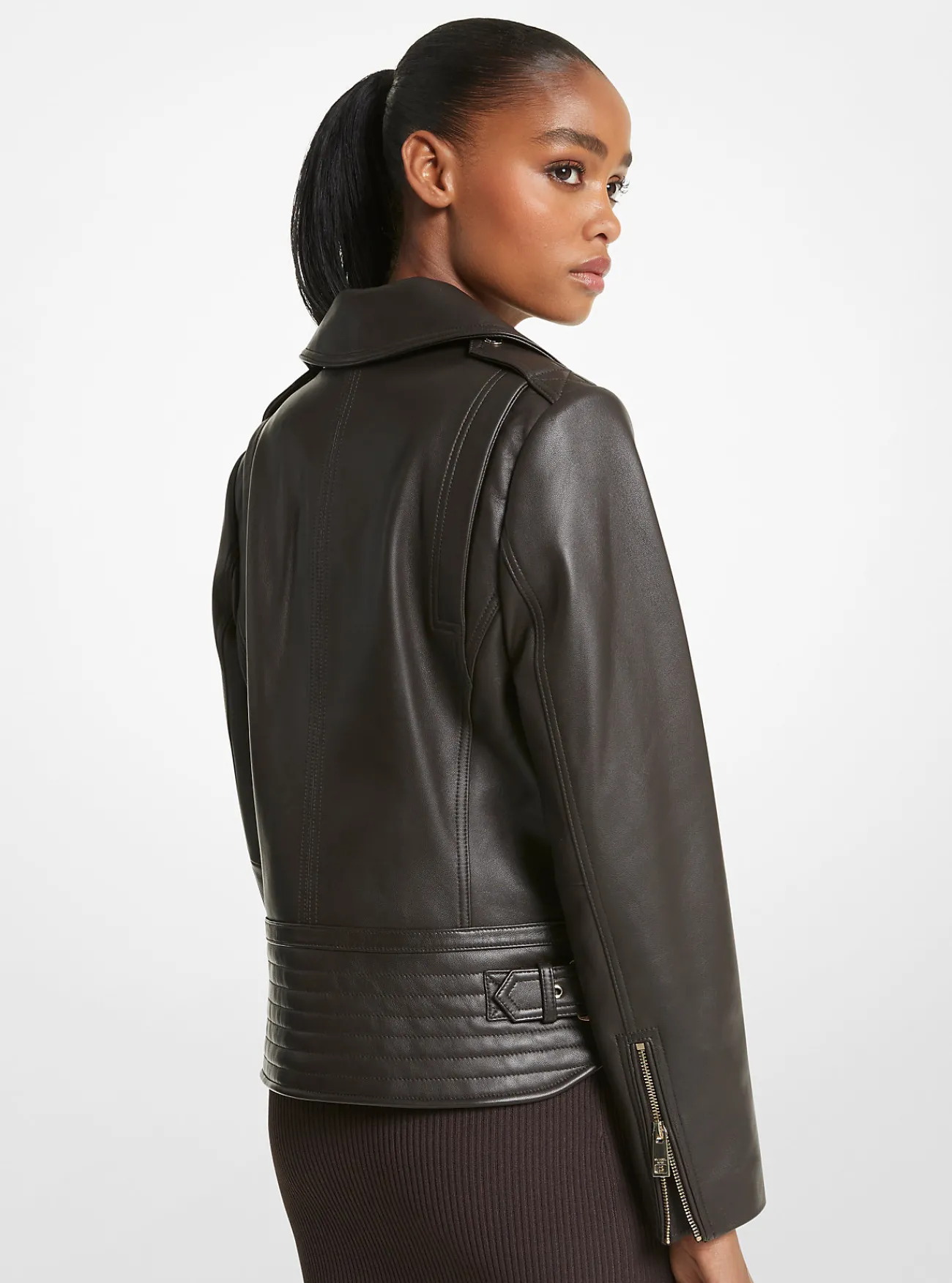Michael Kors Motorjack van leer CHOCOLADE Hot