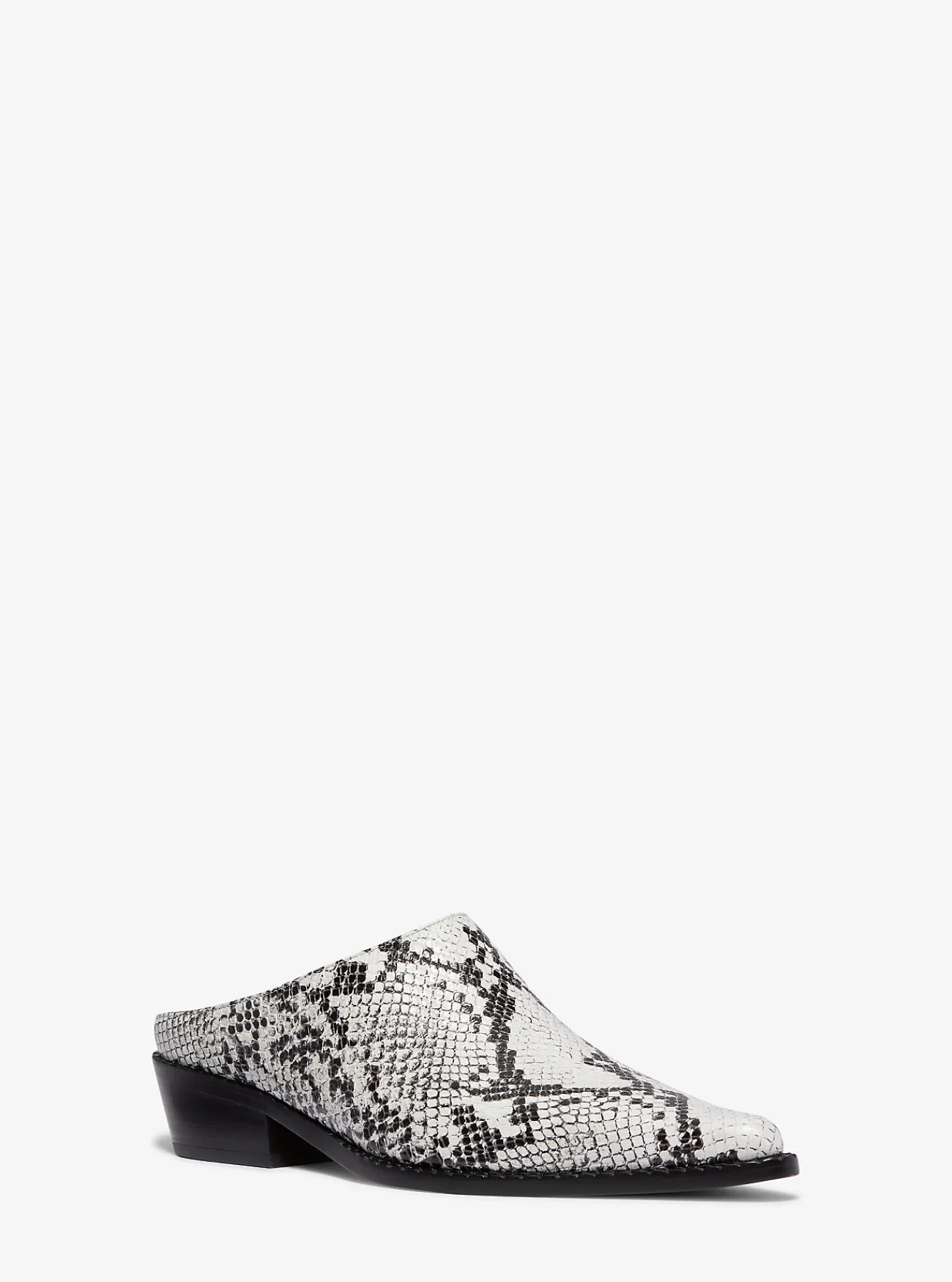 Michael Kors Muiltje Nash van leer met slangenprint in reli&euml;f ALUMINIUM New
