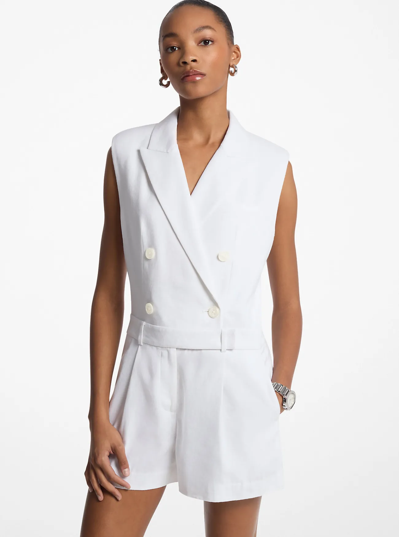 Michael Kors Nette playsuit van linnen- en katoenmix WIT Online