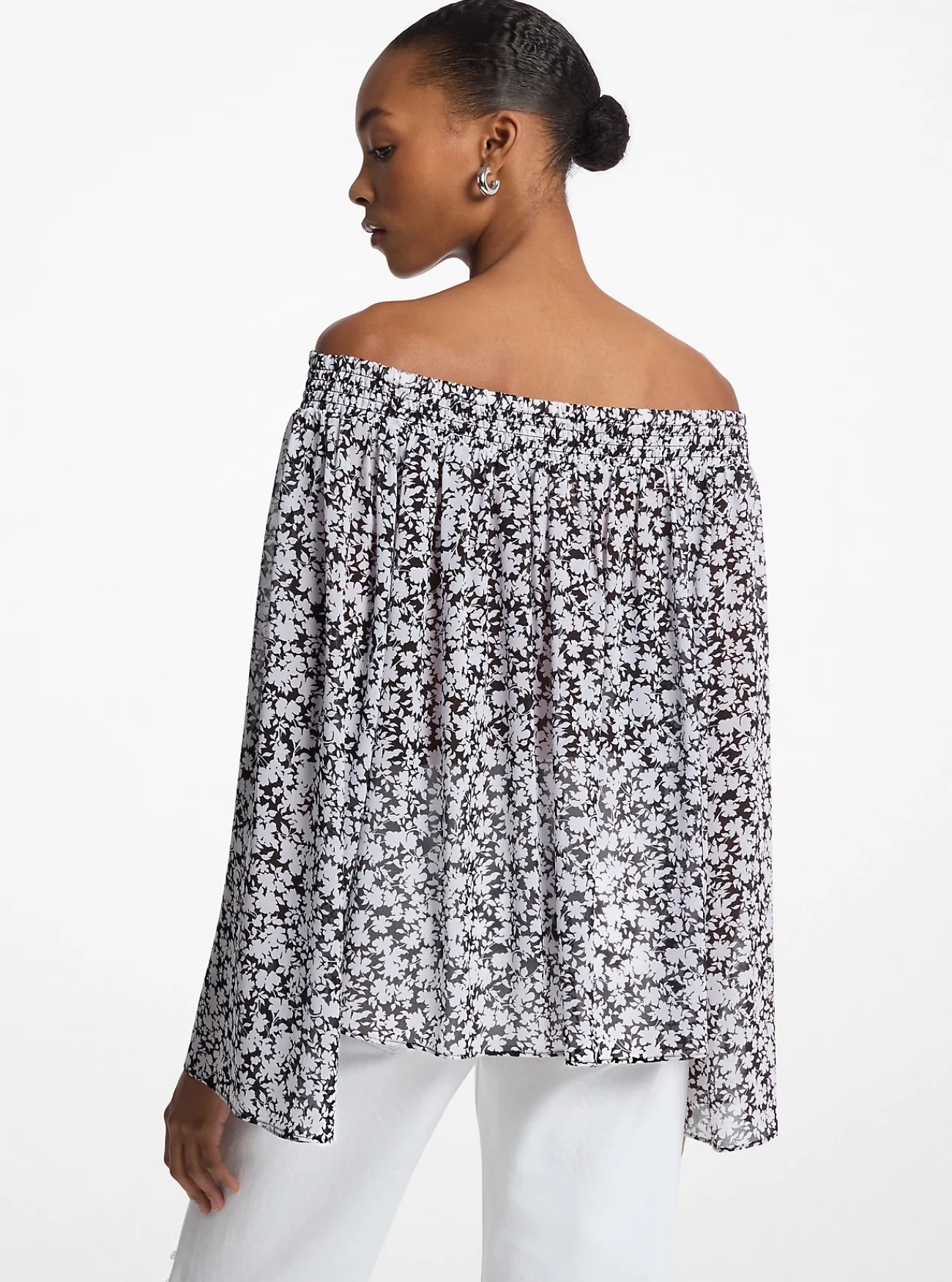 Michael Kors Offshoulder top van cr&ecirc;pe georgette met bloemenprint WIT Best