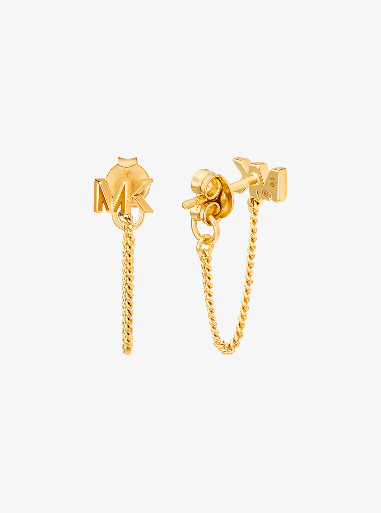 Michael Kors Oorknopjes van sterlingzilver met plating met edelmetaal, logo en kettinkje GOUD Online