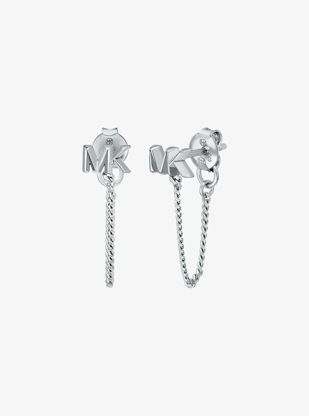 Michael Kors Oorknopjes van sterling met plating met edelmetaal, logo en kettinkje ZILVER Sale