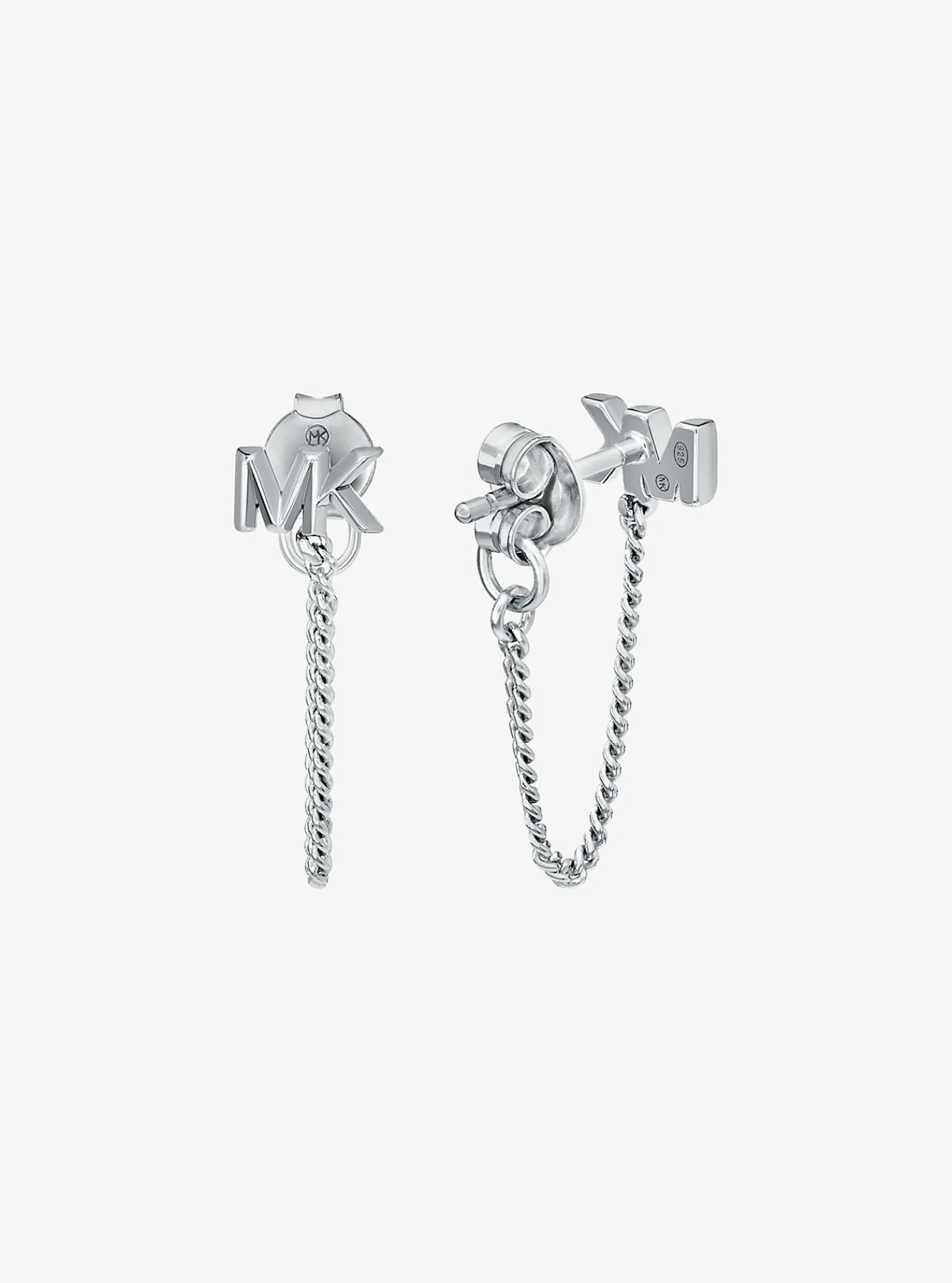 Michael Kors Oorknopjes van sterling met plating met edelmetaal, logo en kettinkje ZILVER Sale