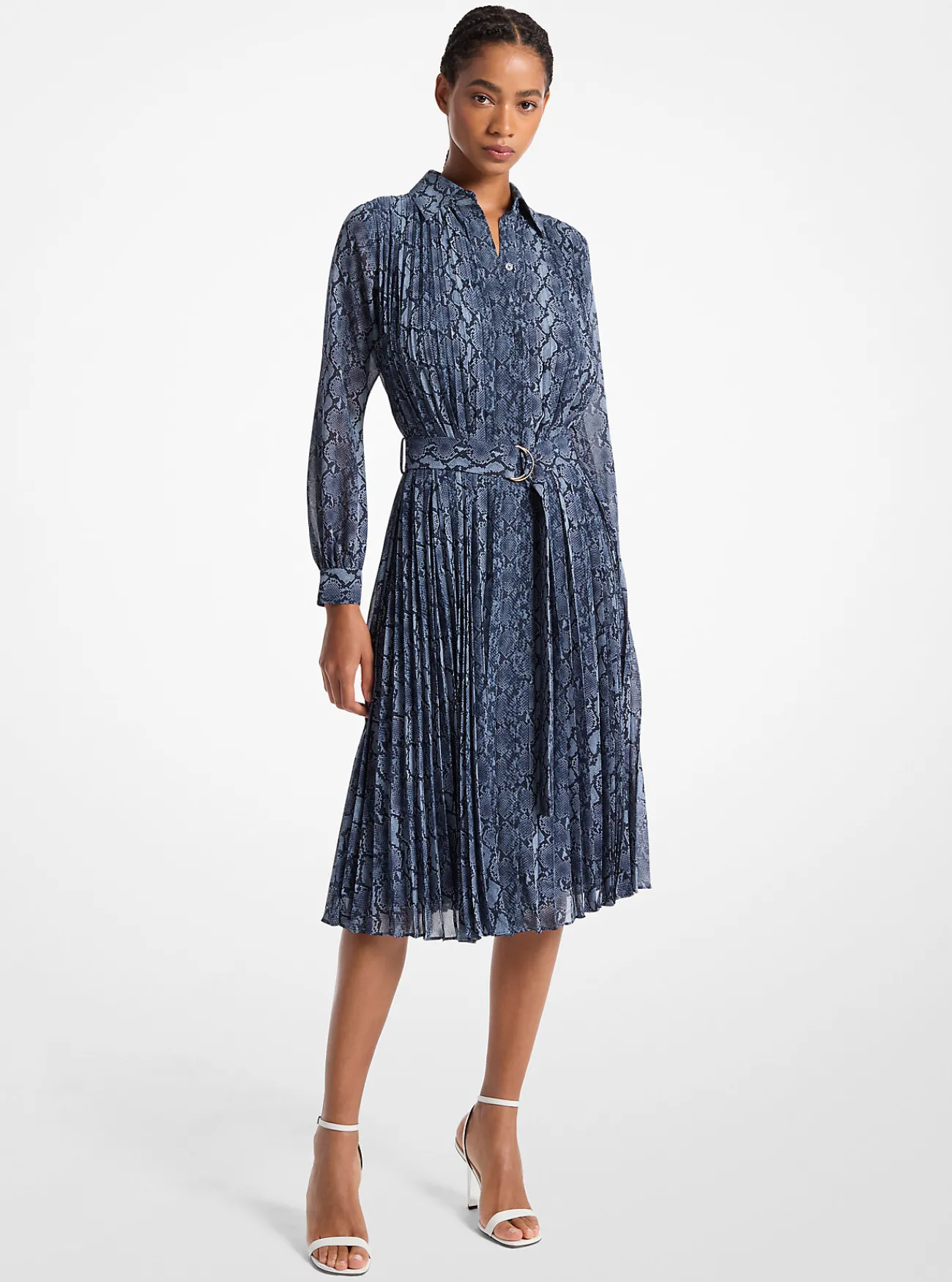 Michael Kors Overhemdjurk van cr&ecirc;pe georgette met plooien en slangenprint ADMIRAALBLAUW Online