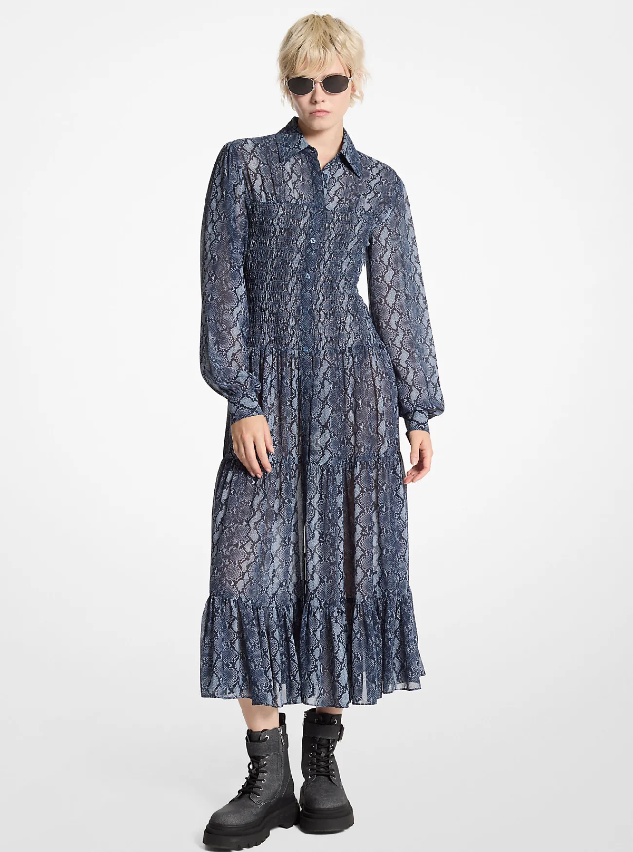Michael Kors Overhemdjurk van cr&ecirc;pe georgette met slangenprint ADMIRAALBLAUW Outlet