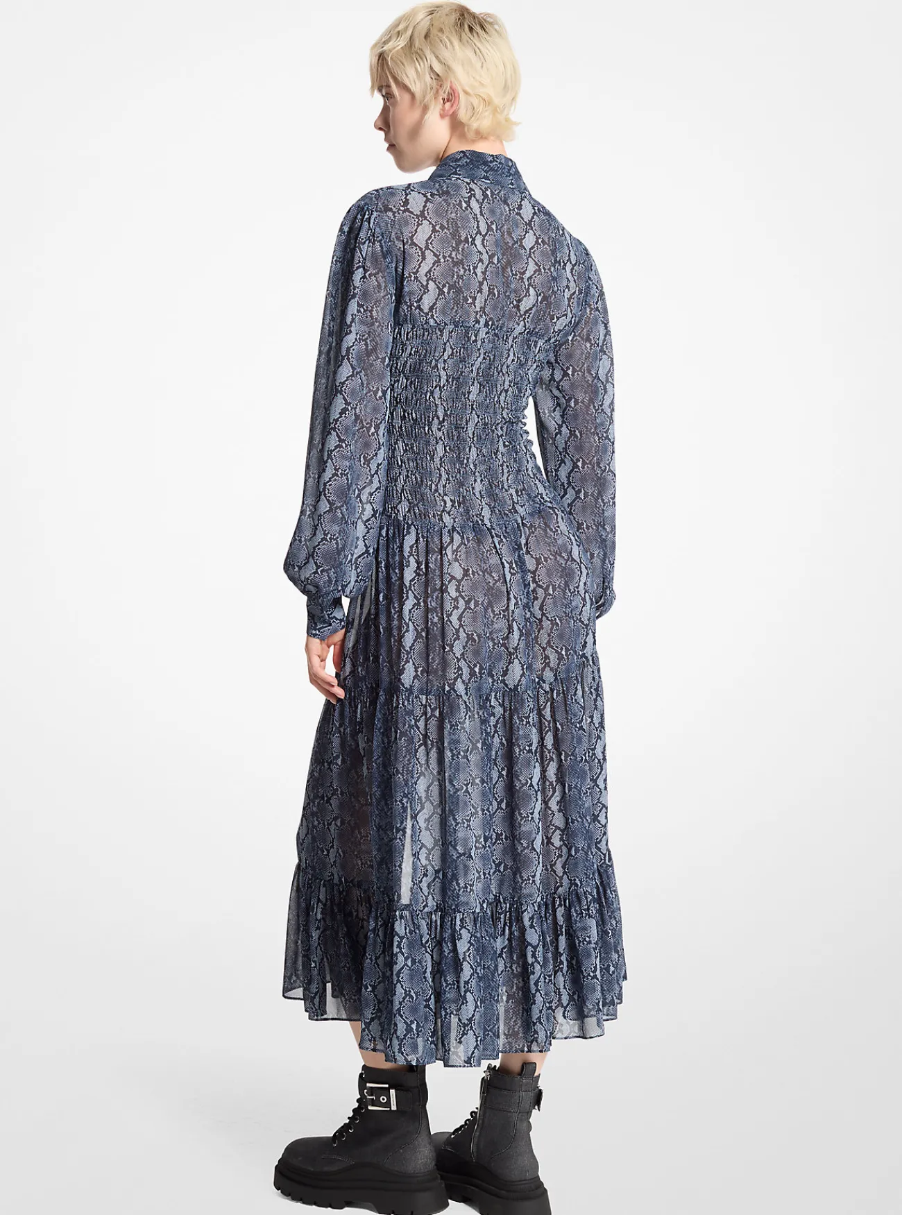 Michael Kors Overhemdjurk van cr&ecirc;pe georgette met slangenprint ADMIRAALBLAUW Outlet