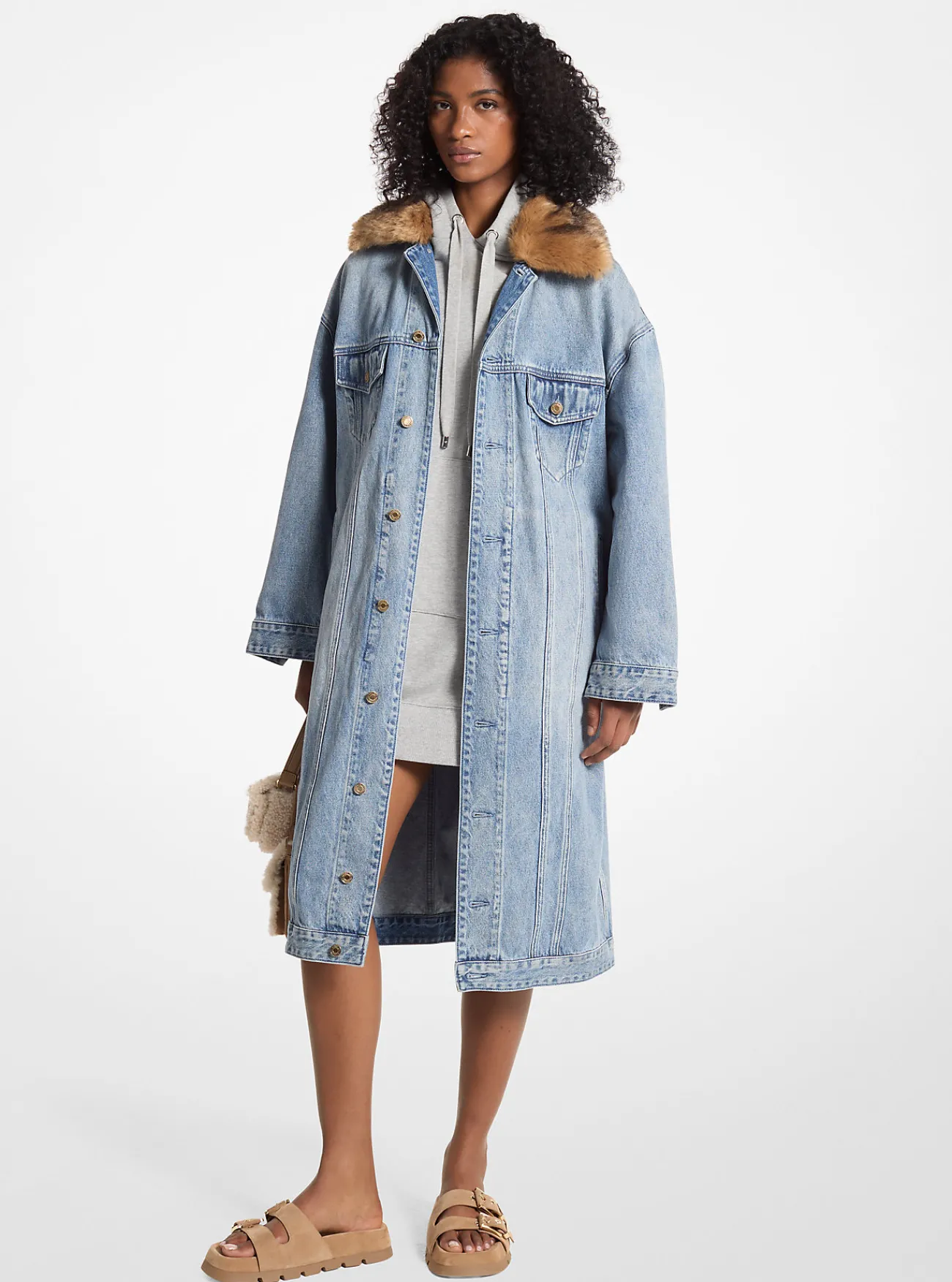 Michael Kors Oversized jas van denim met kraag van imitatiebont BLAUWVINTAGEWASSING Discount