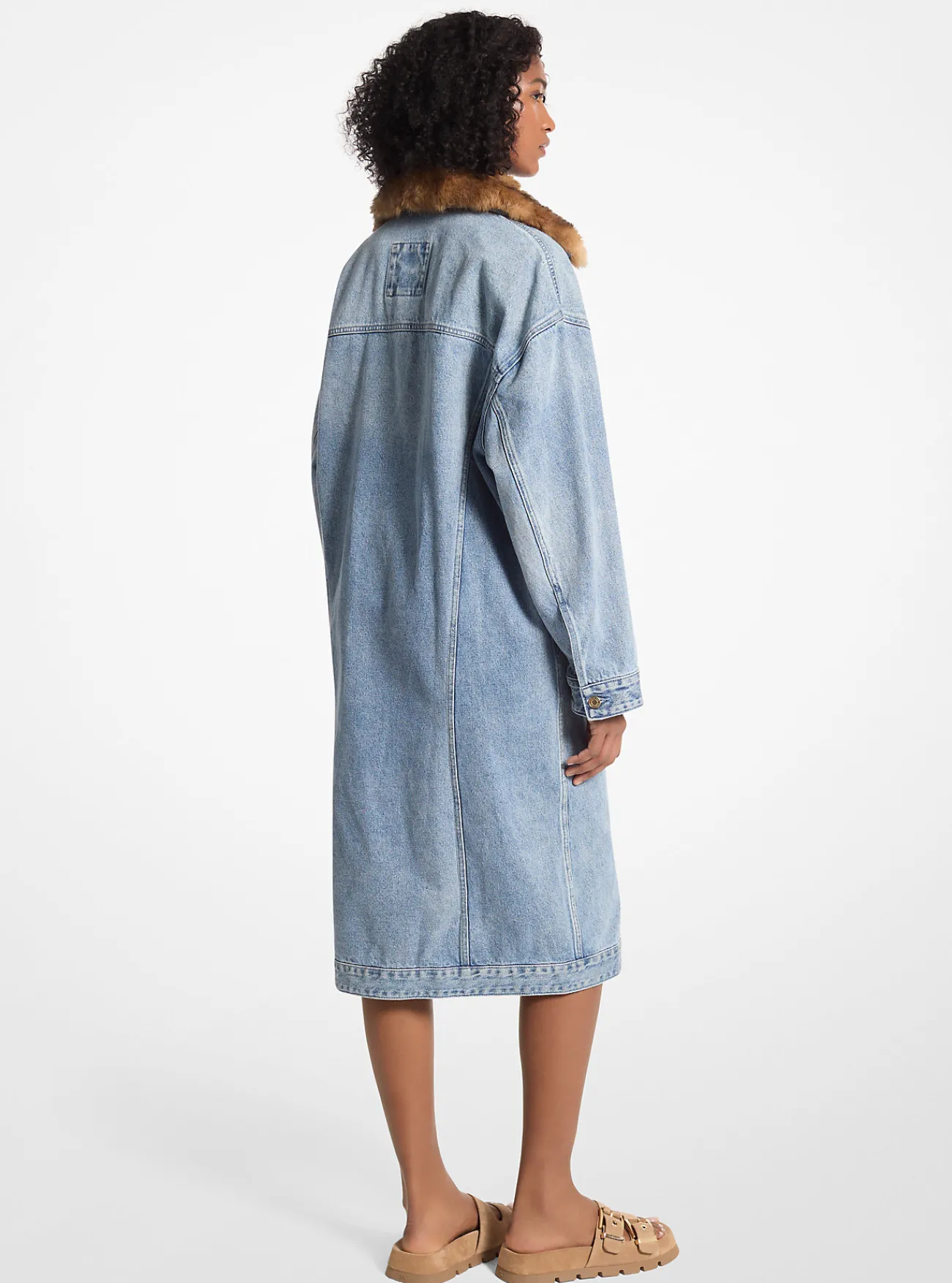Michael Kors Oversized jas van denim met kraag van imitatiebont BLAUWVINTAGEWASSING Discount