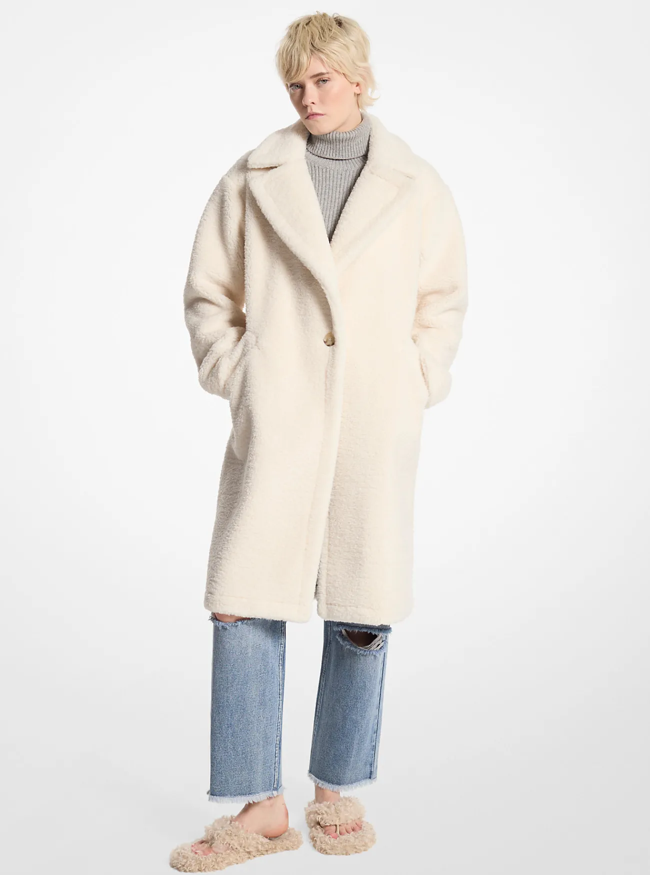 Michael Kors Oversized jas van schapenwol in teddystijl BOT Discount