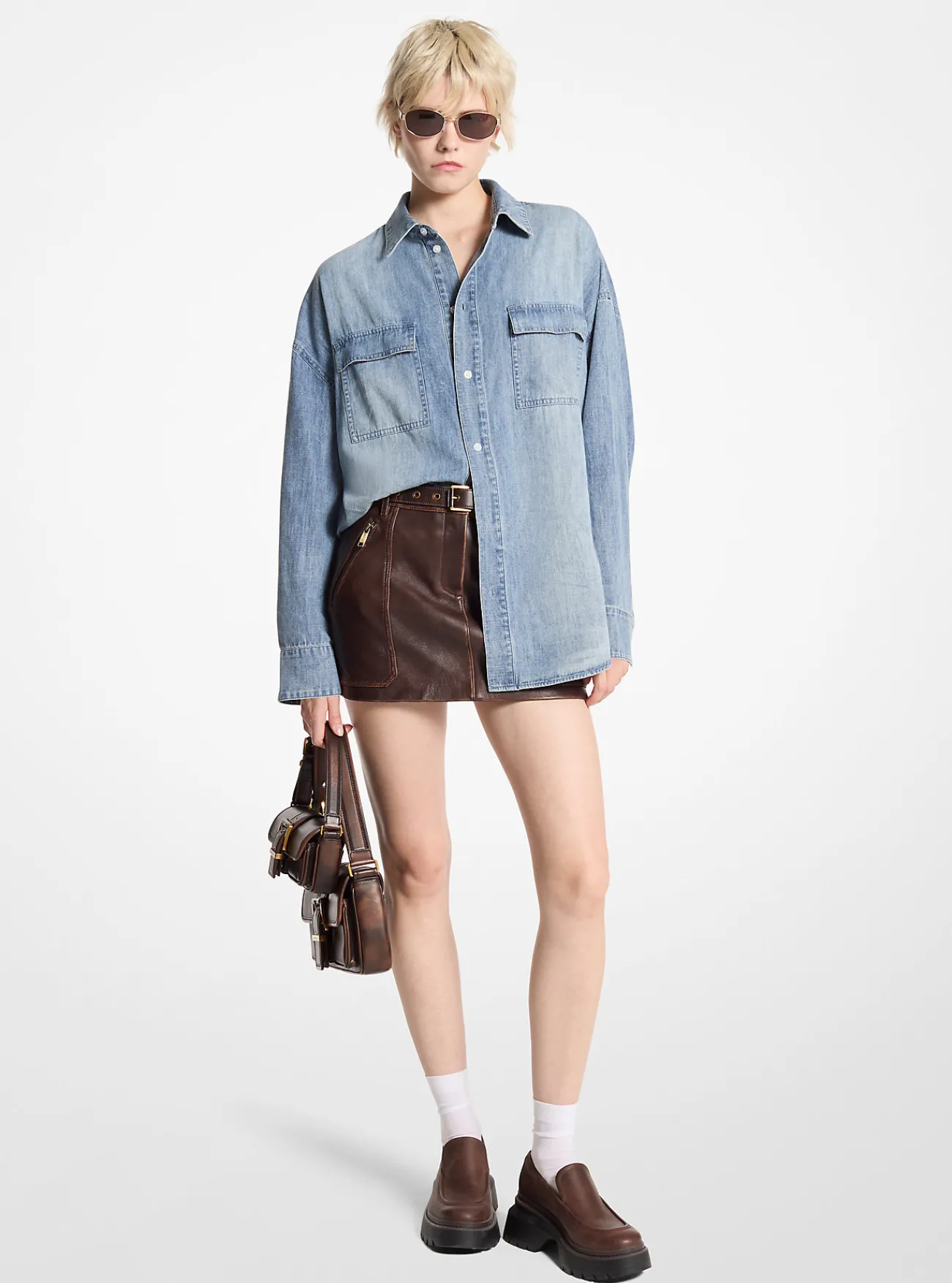 Michael Kors Oversized overhemd van chambray BLAUWVINTAGEWASSING Hot