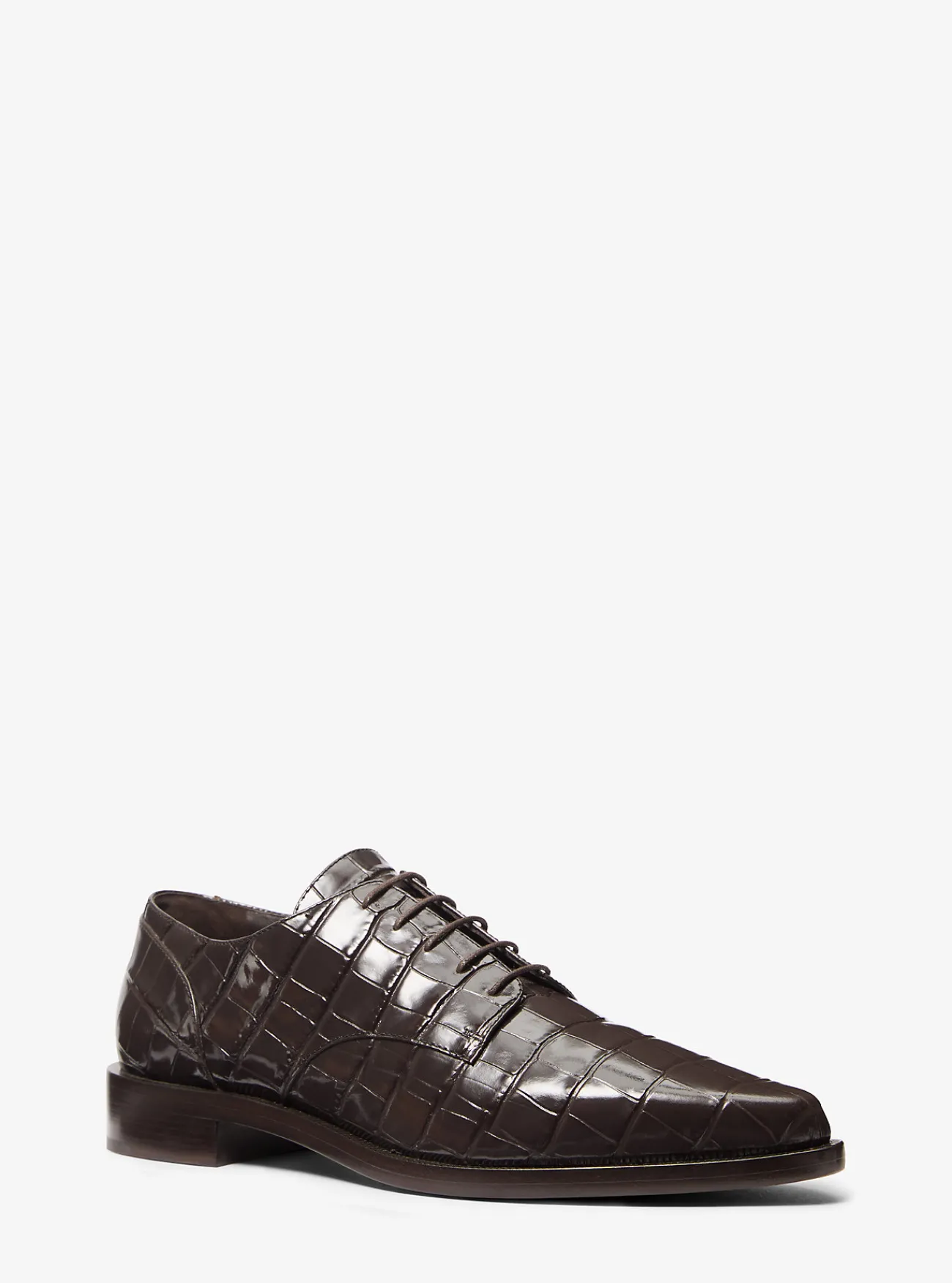 Michael Kors Oxford Annette van lakleer met krokodillenprint in reli&euml;f CHOCOLADE Sale