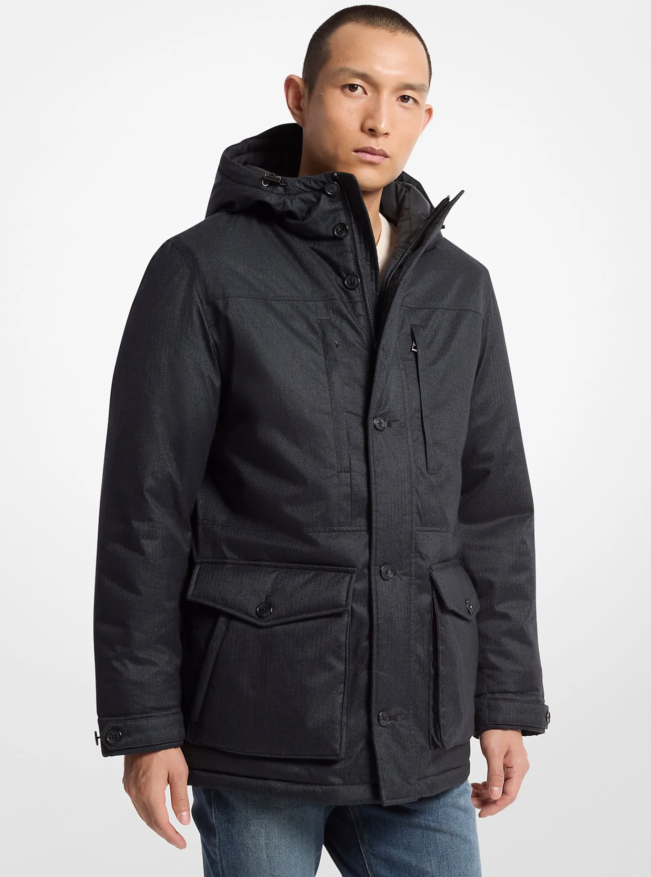 Michael Kors Parka met visgraatmotief ZWART Discount
