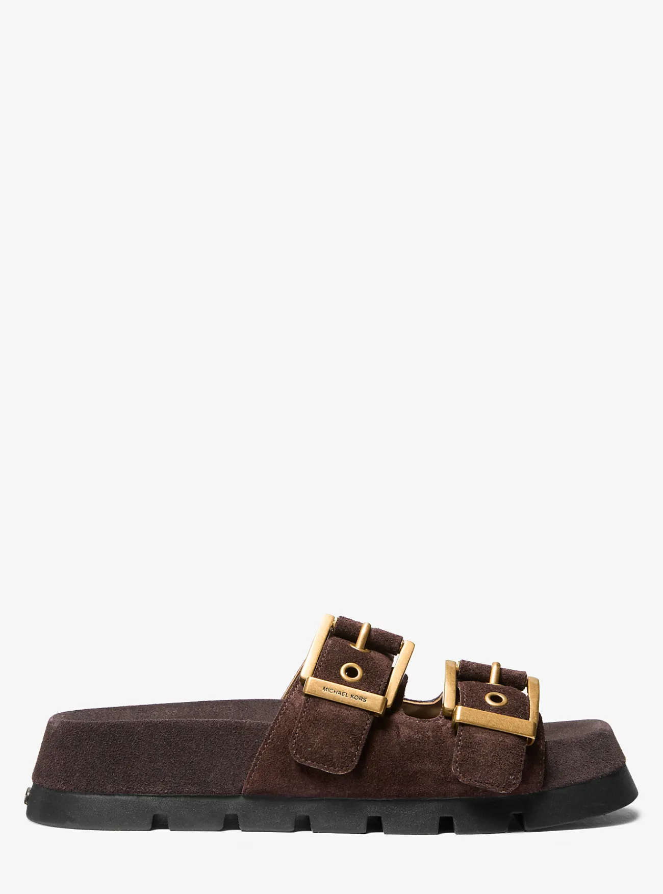 Michael Kors Platte sandaal Colby van su&egrave;de CHOCOLADE Hot