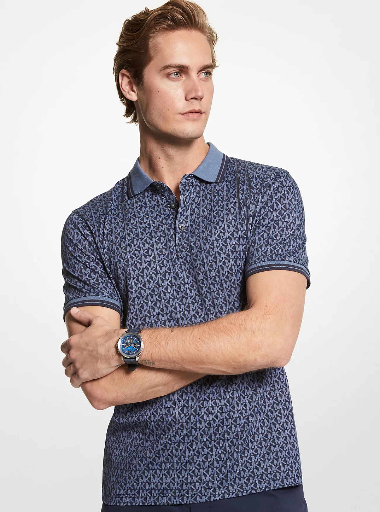 Michael Kors Poloshirt Greenwich van katoenjersey met logoprint MIDDERNACHTSBLAUW New