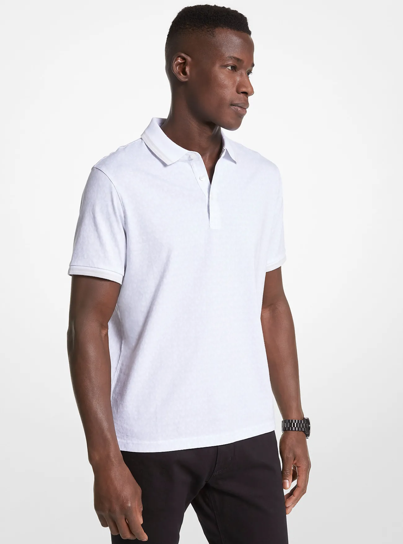 Michael Kors Poloshirt Greenwich van katoenjersey met logoprint WIT Clearance