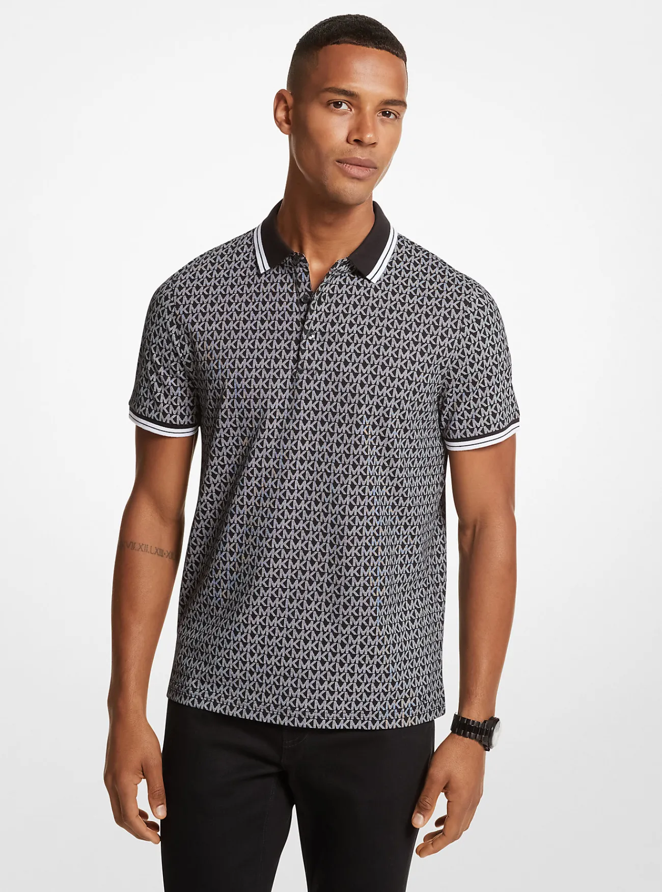 Michael Kors Poloshirt Greenwich van katoenjersey met logoprint ZWART Best