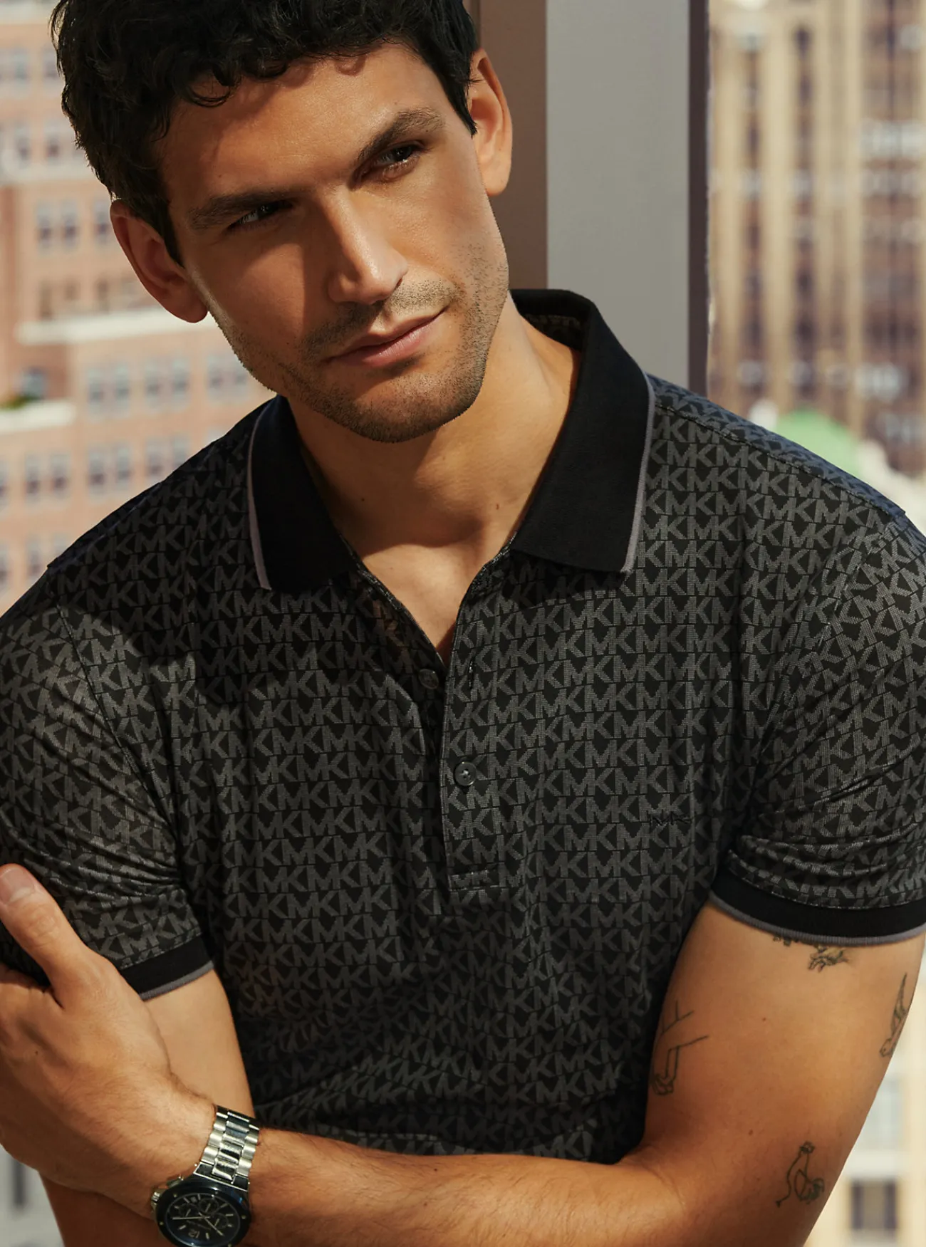 Michael Kors Poloshirt Greenwich van katoenjersey met logoprint ZWART Best