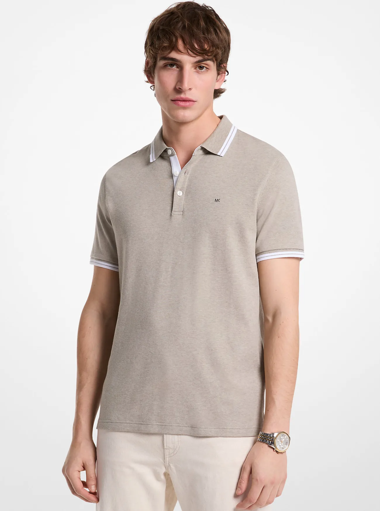 Michael Kors Poloshirt Greenwich van katoen ZACHTSALIEGEM&Ecirc;LEERD Outlet