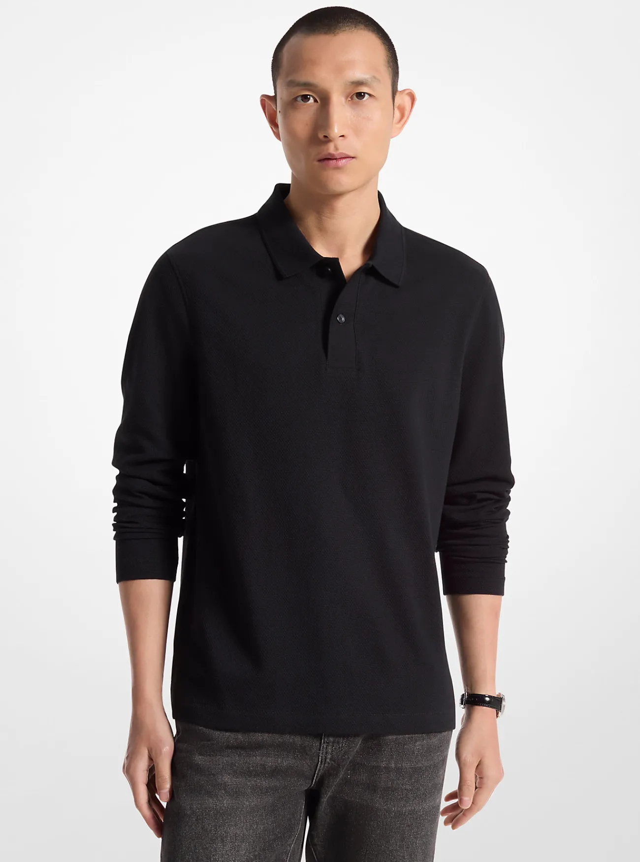 Michael Kors Poloshirt met lange mouwen, dubbelgebreid ZWART Hot
