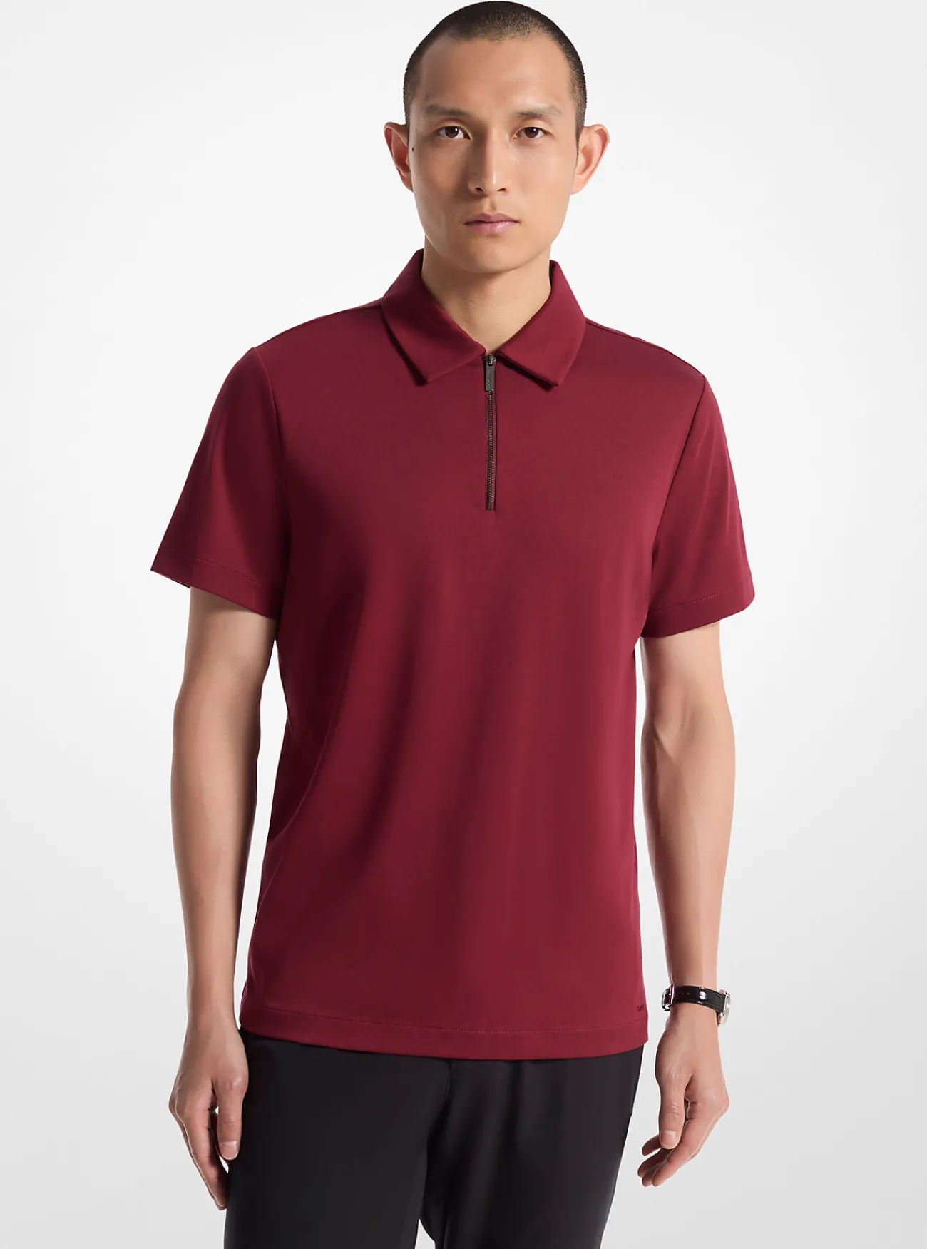 Michael Kors Poloshirt van katoen met halve rits DONKERBRANDY Best