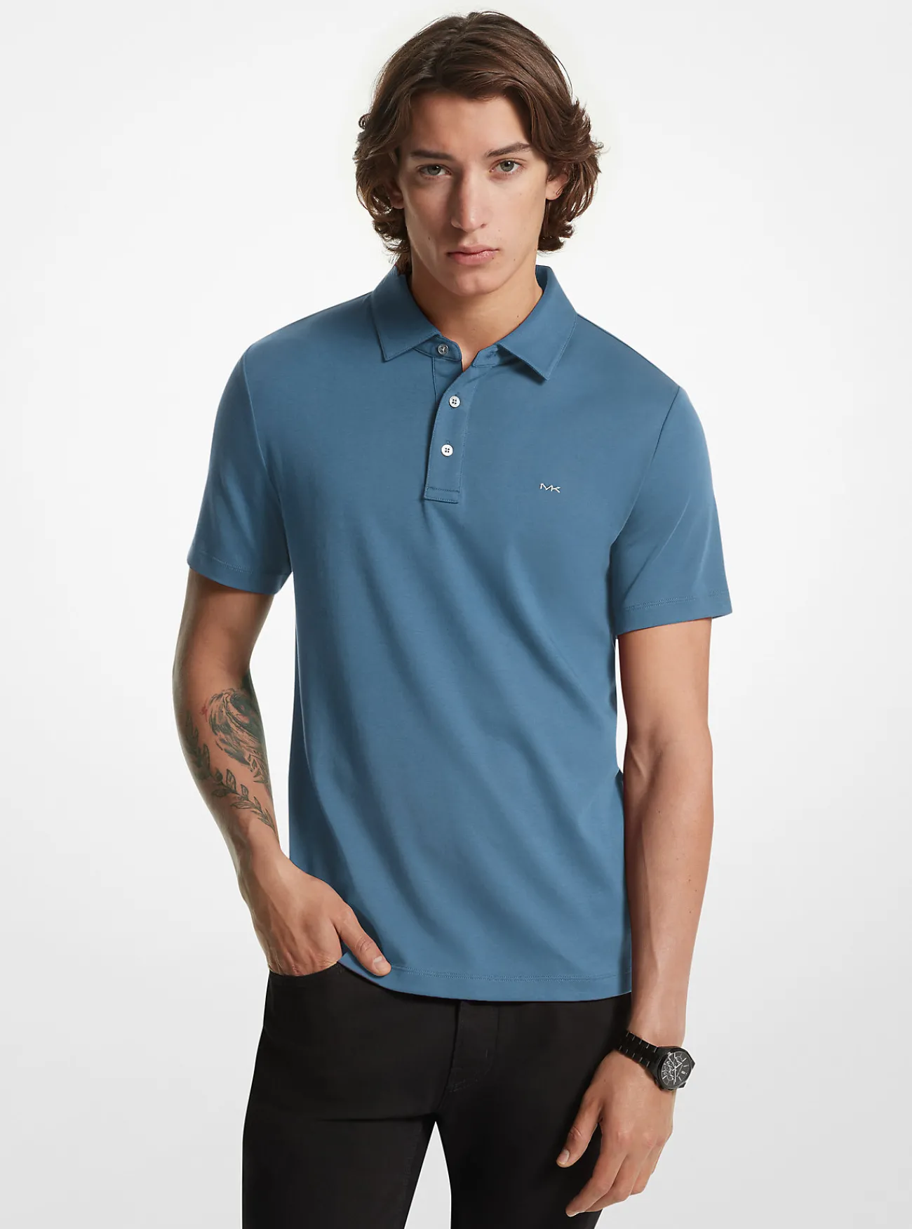 Michael Kors Poloshirt van katoen met geborduurd logo DONKERCHAMBRAY Discount
