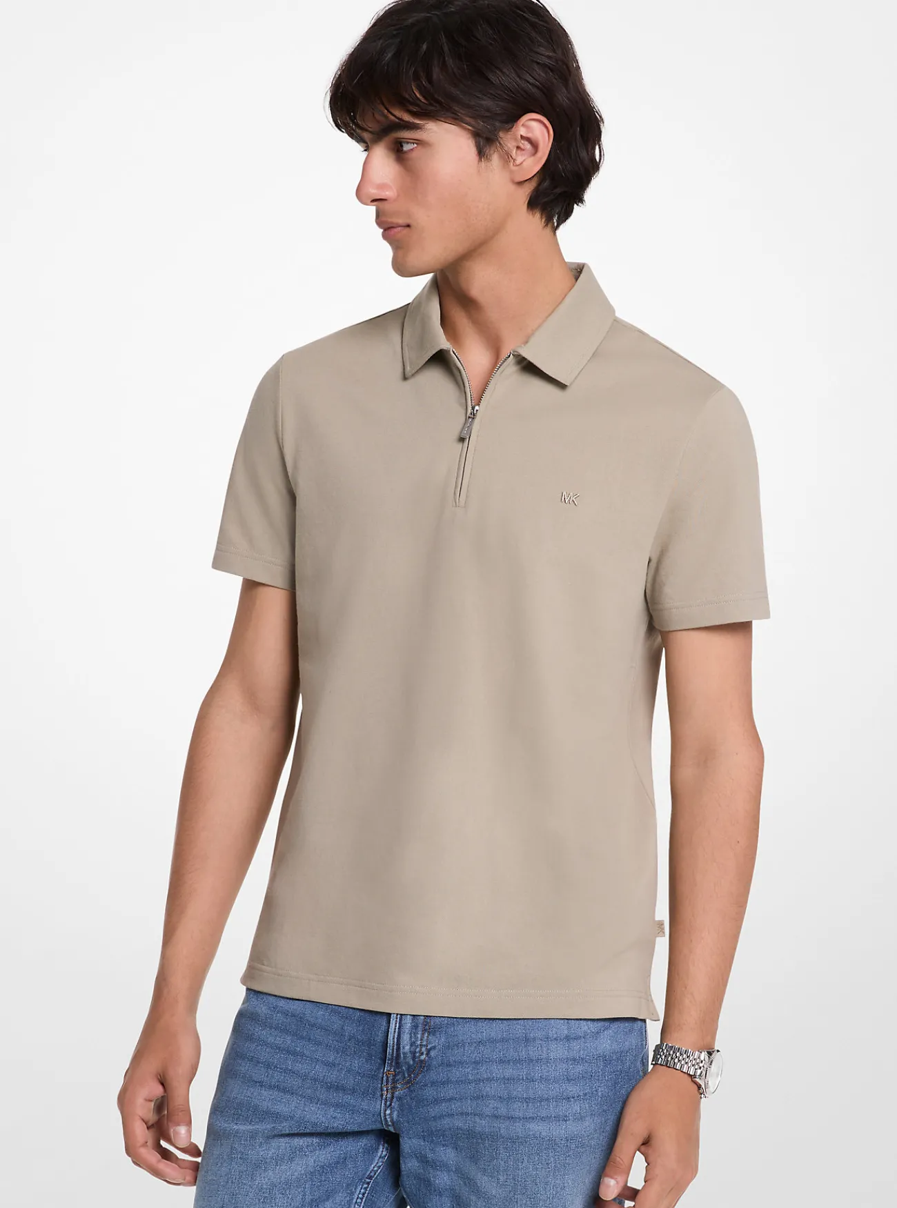 Michael Kors Poloshirt van piqu&eacute;stof van katoenmix met rits ZACHTSALIE Best