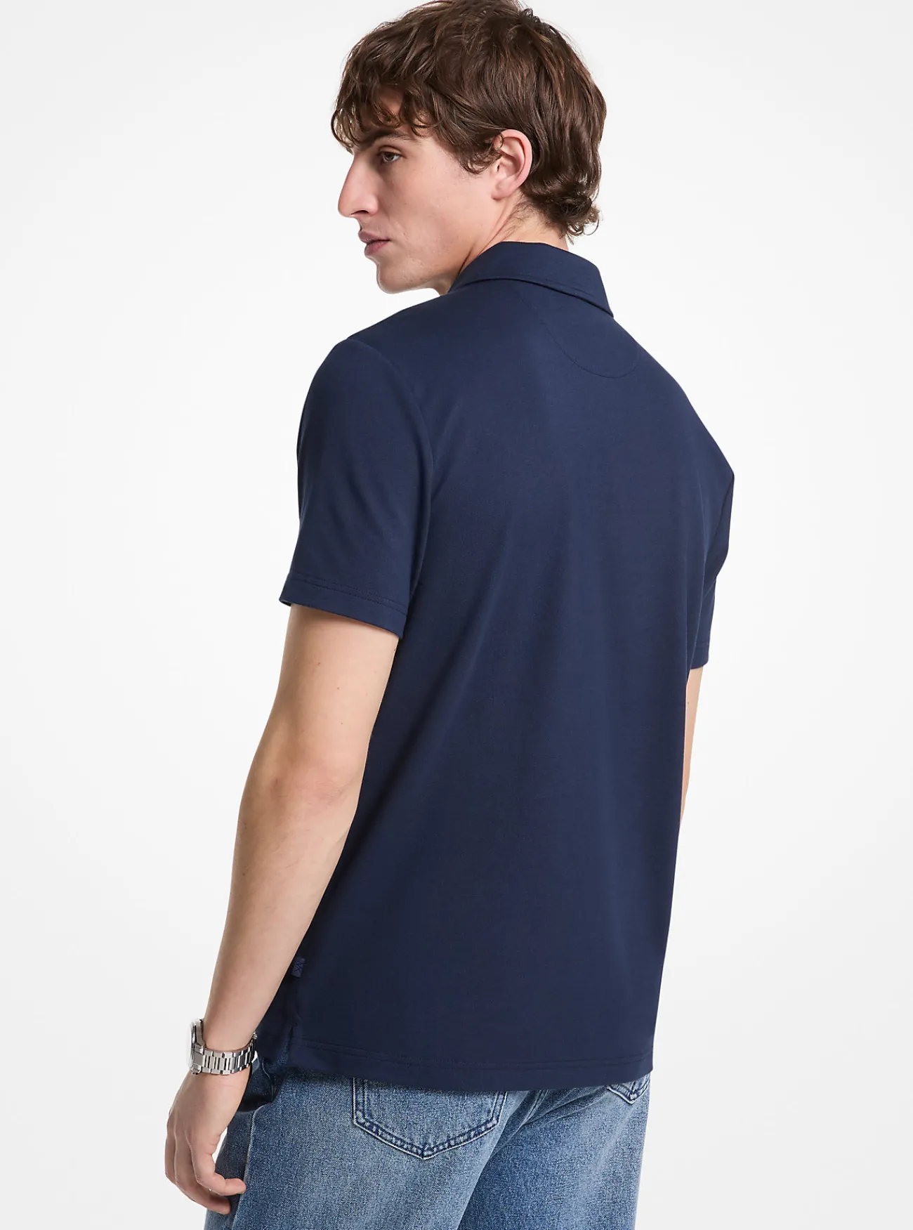 Michael Kors Poloshirt van piqu&eacute;stof van katoenmix met rits MIDDERNACHTSBLAUW Hot